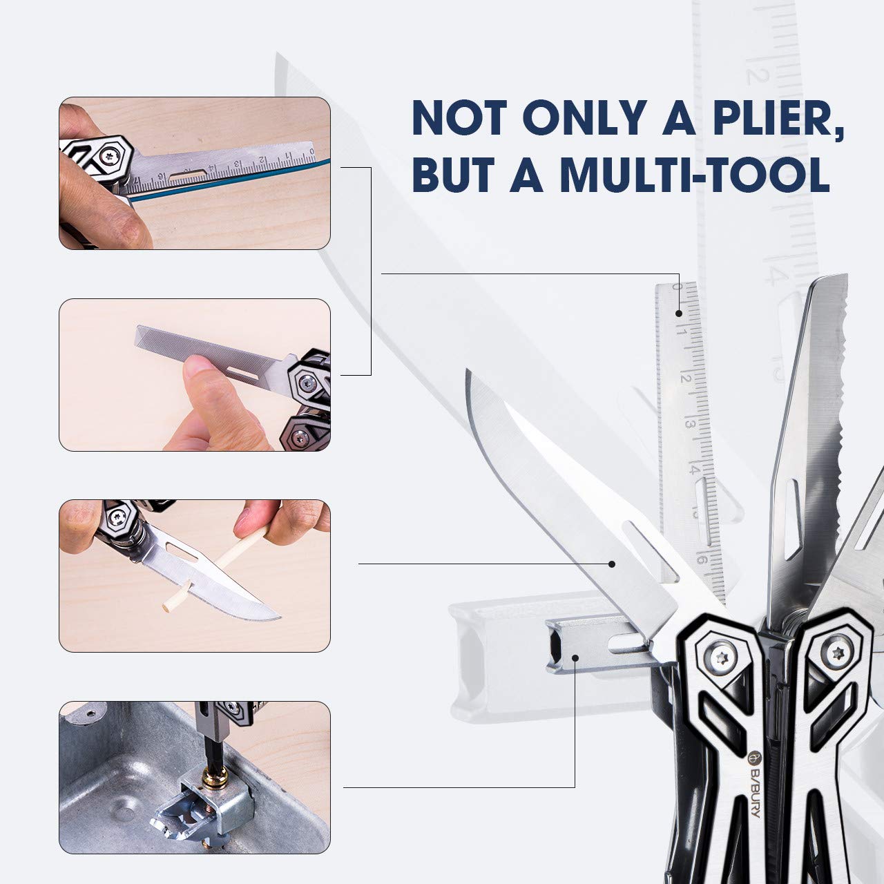 BIBURY 21-in-1 Multitool Pliers - 420 Stainless Steel Multi-Purpose Pocket Knife & Survival Tool Kit for Camping, Hunting, Fishing, Hiking | Perfect Outdoor Gear & Gift for Men | Emergency, DIY Repairs, Adventure Essentials