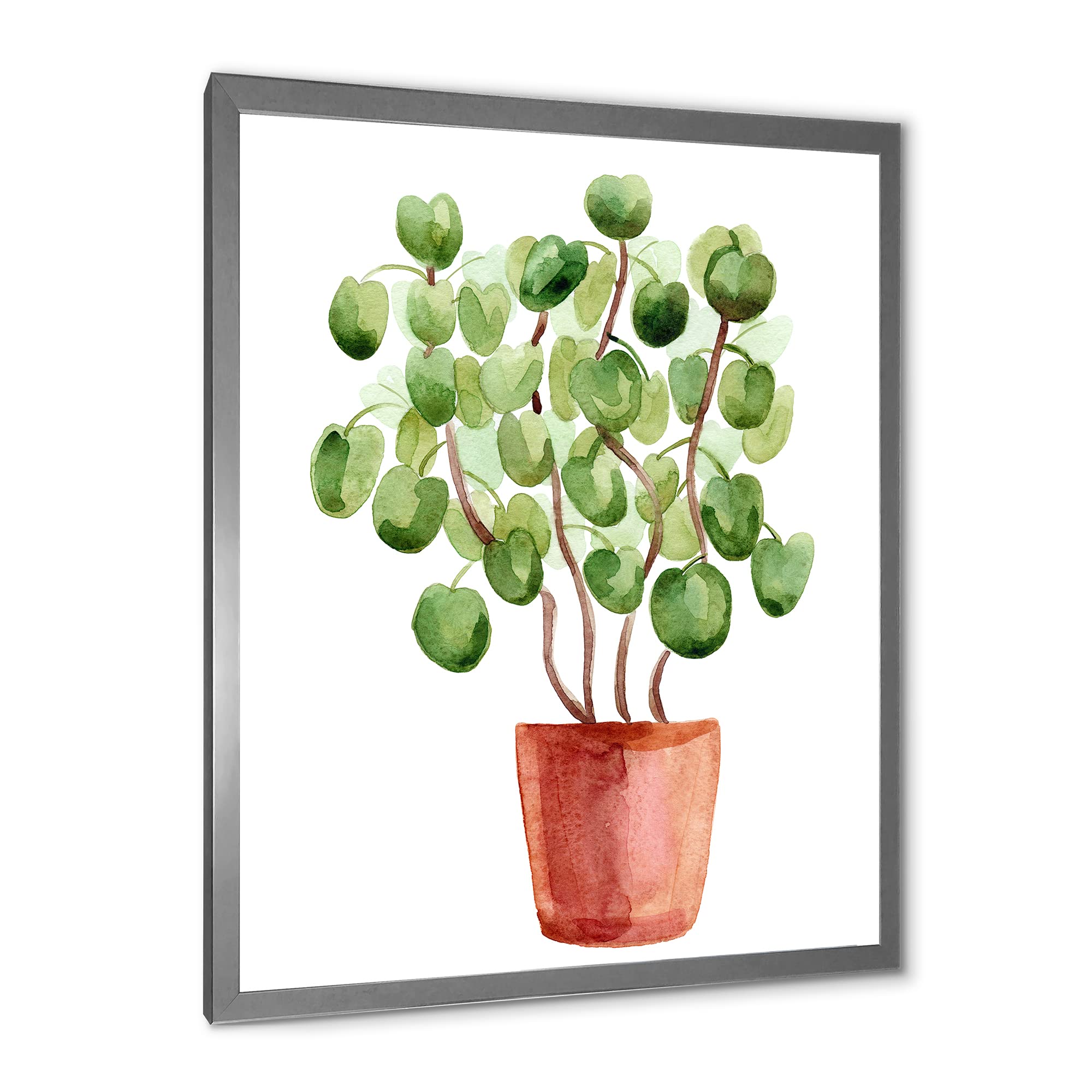 Chinese Money Plant in Pot - Traditional Framed Wall Art Decor for Home & Office | Feng Shui Housewarming Gift for Living Room, Bedroom