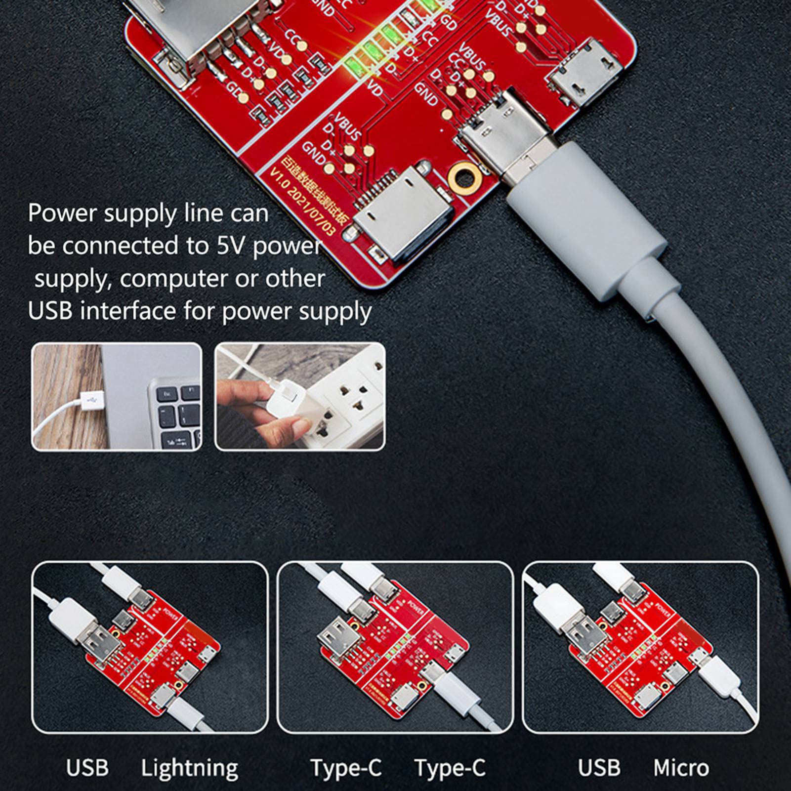 3-in-1 USB Cable Tester - Accurate Type C/Micro USB Charging & Data Wire Test Fixture | Perfect for Electronics Repair, Quality Testing & Research Labs