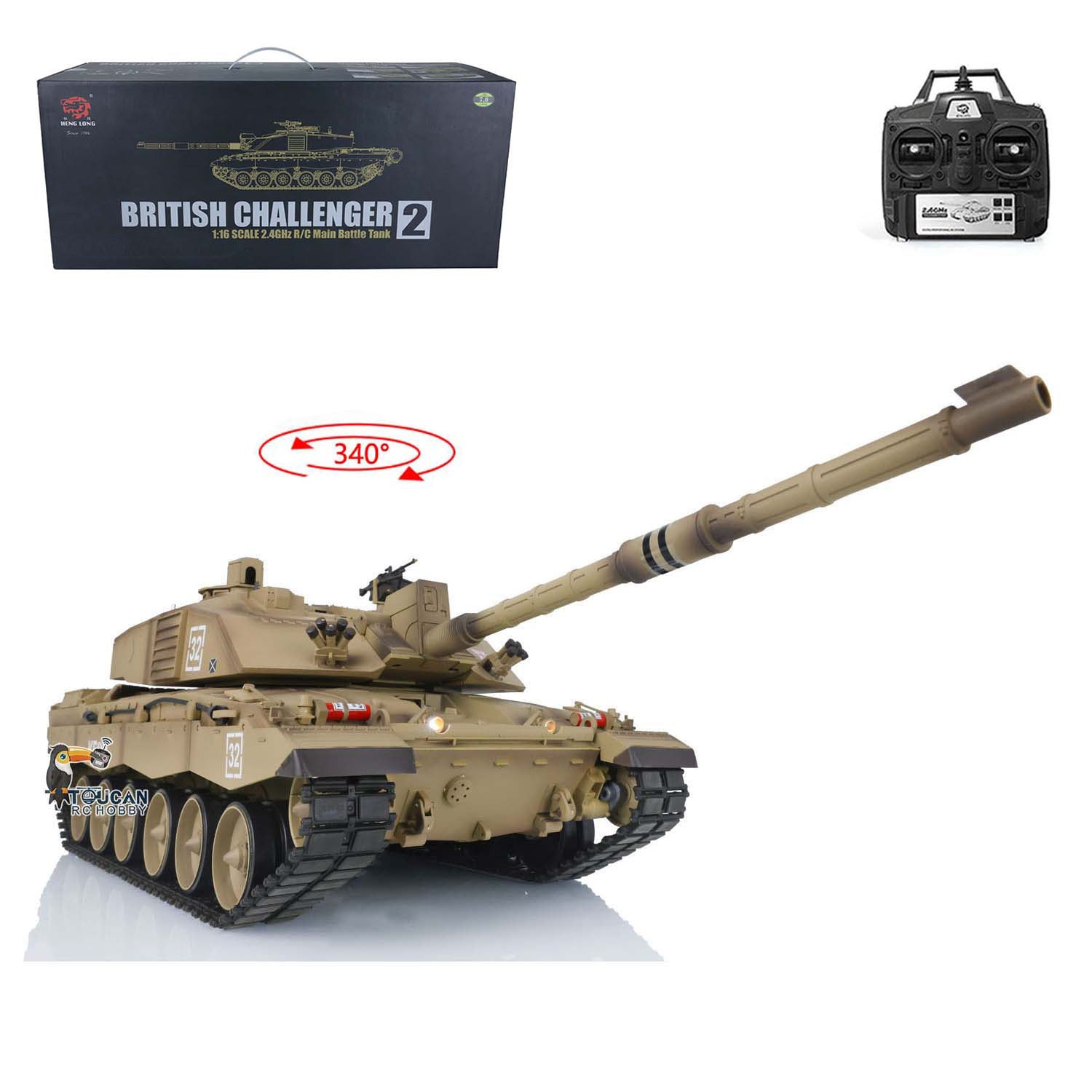 2.4G Henglong 1/16 Scale Challenger II RTR RC Tank - Ready-to-Run Radio Controlled Military Vehicle with Plastic Tracks & Driving Wheels (US Stock) - Perfect for Battle Simulation, Collecting & Outdoor RC Hobby Fun