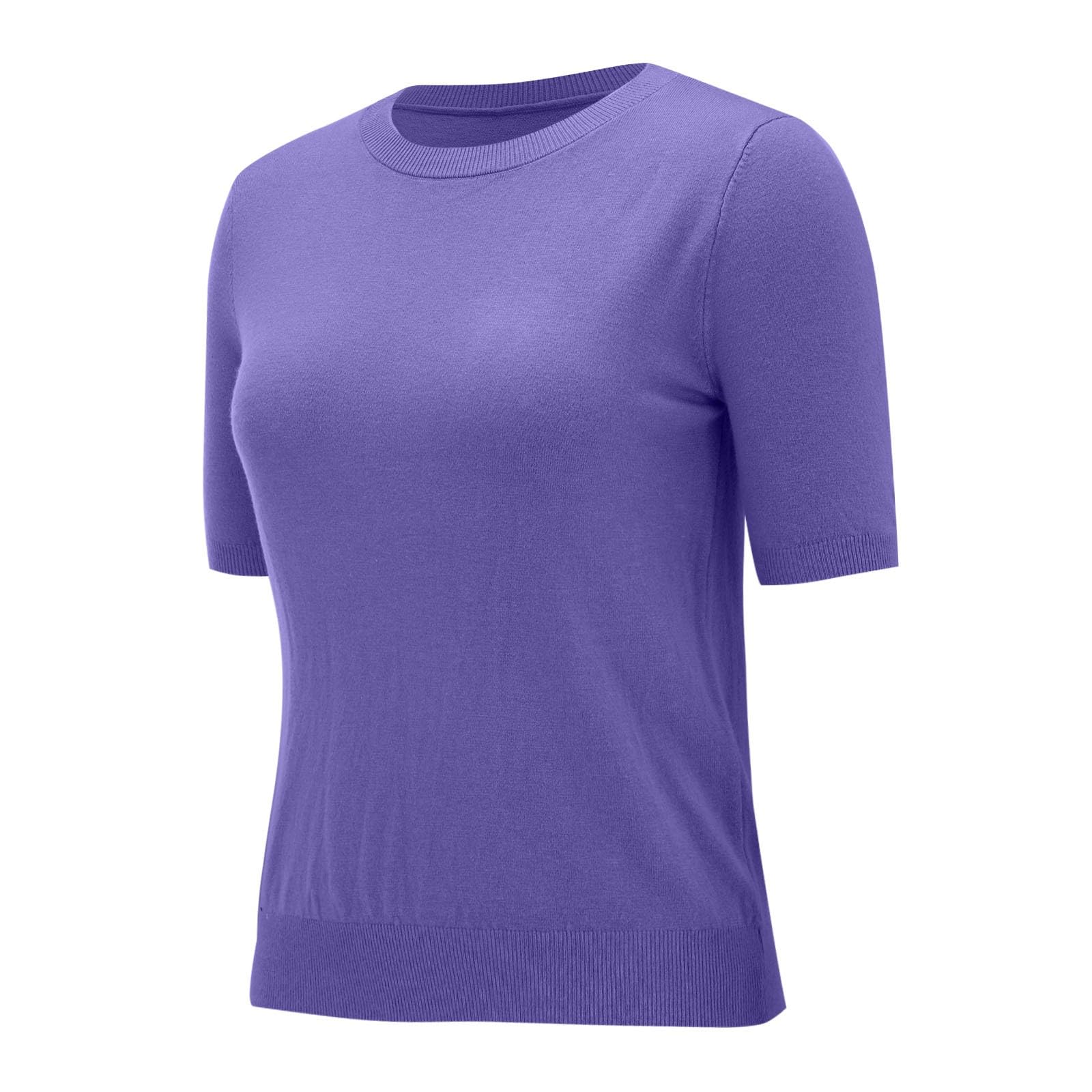 Women's Short Sleeve Crop Sweater - Round Neck Loose Knit T-Shirt Top for Casual Wear, Spring & Summer Fashion, Date Night Outfits