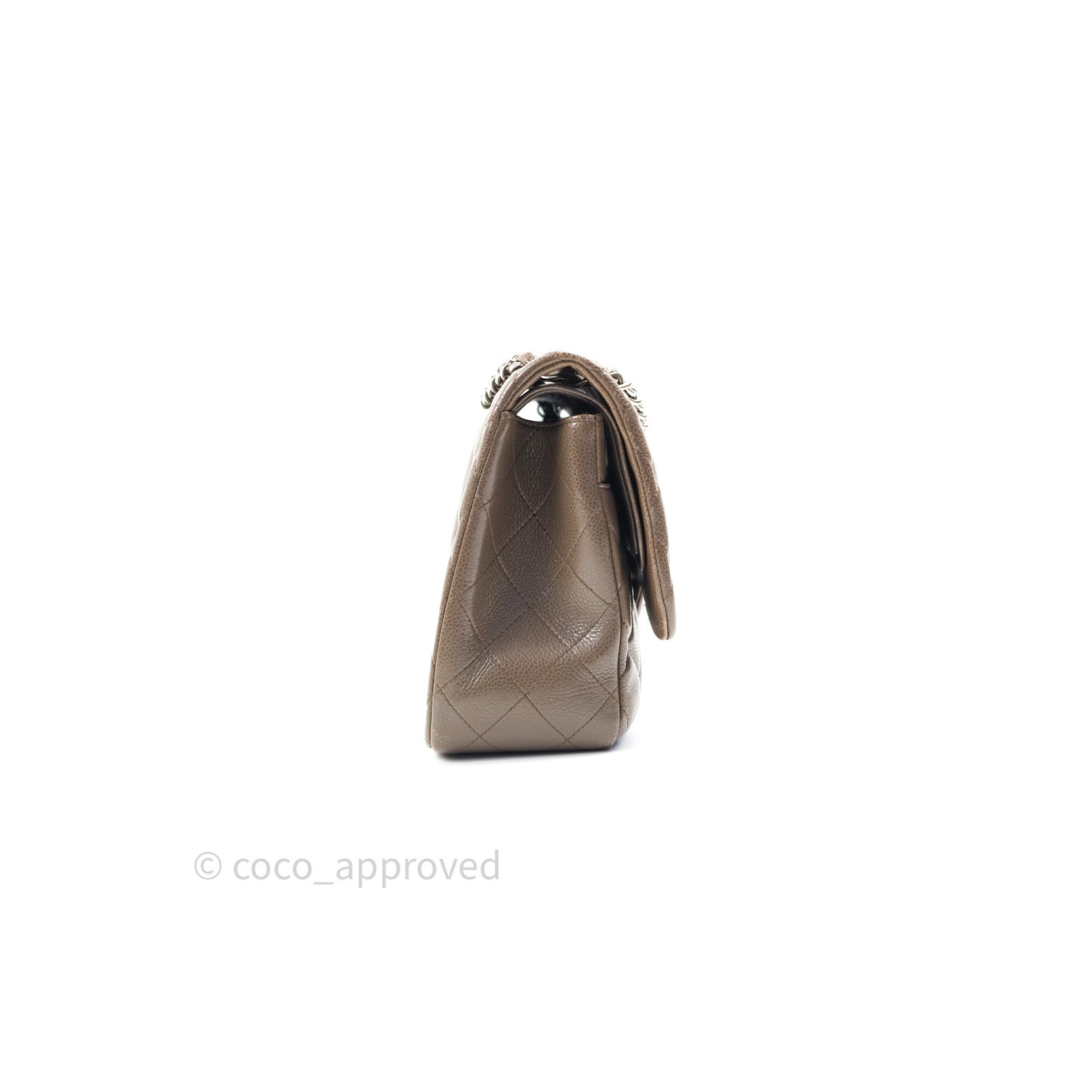 Chanel Classic Double Flap Quilted Jumbo Bag in Khaki Caviar Leather with Silver Hardware - Luxury Designer Handbag for Women, Perfect for Work, Evening Events & Everyday Use
