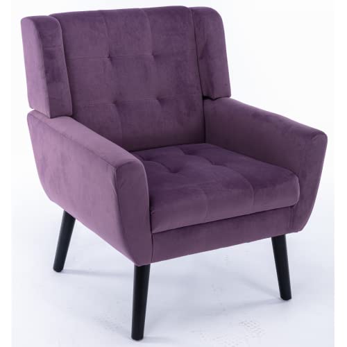 Modern Upholstered Accent Chair with Button Tufted Design & Black Legs - Lavender Purple Linen Fabric Armchair for Living Room, Bedroom & Home Decor | Perfect for Reading Nook, Lounge Area or Office Space