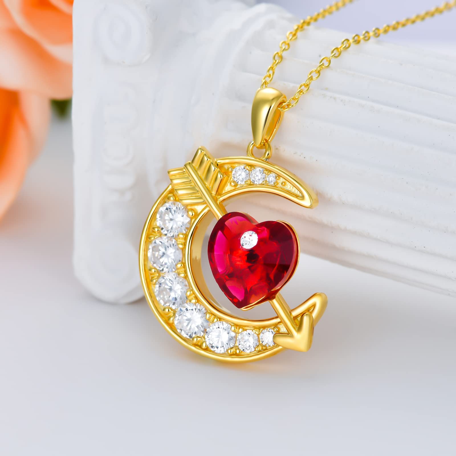 OCJ Sterling Silver Moon Birthstone Pendant Necklace for Women - Classic Love Arrow Crystal Jewelry with Birthstones | Perfect Birthday, Christmas Gift for Her, Daughter, Teens & Girls | Elegant Everyday Wear, Special Occasions & Romantic Gifts