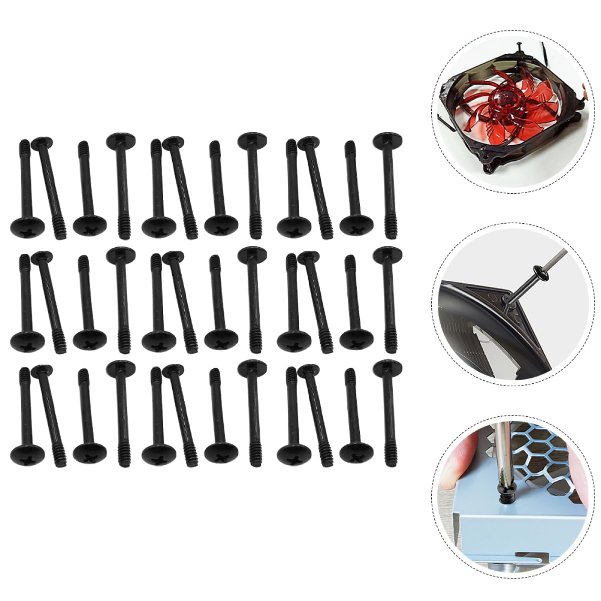 50pcs Computer Fan Screws - 30mm Long Steel Case Fan Mounting Screws & Power Fan Rivets for PC Build, Replacement, and Upgrade | Compatible with Desktop, Gaming PC, and Server Cases