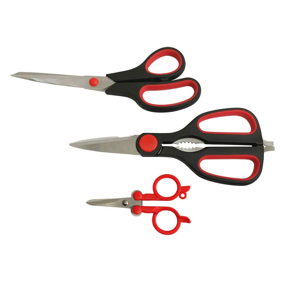 3-Piece Assorted Scissors Set - Heavy Duty Kitchen Shears, Mini Foldable Scissors for Home, Office & Crafting | Perfect for Cutting Food, Paper, Fabric & DIY Projects