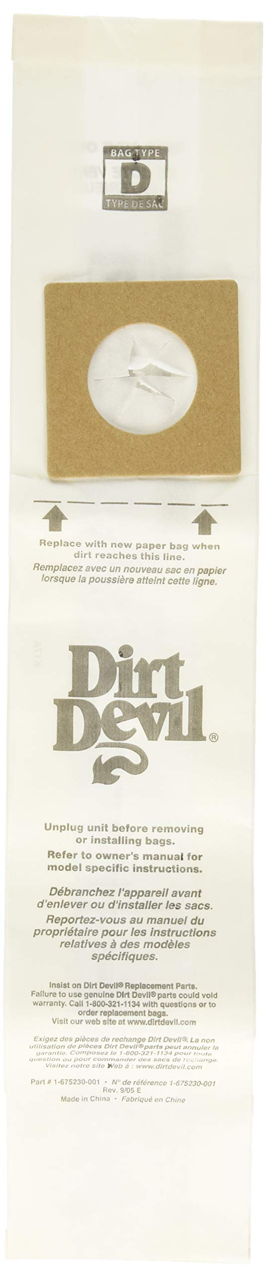 Dirt Devil Vacuum Cleaner Bags Type D (3-Pack) - Replacement Bags for Upright Vacuums, Part #3670147001 - White Dust Bags for Home & Office Cleaning