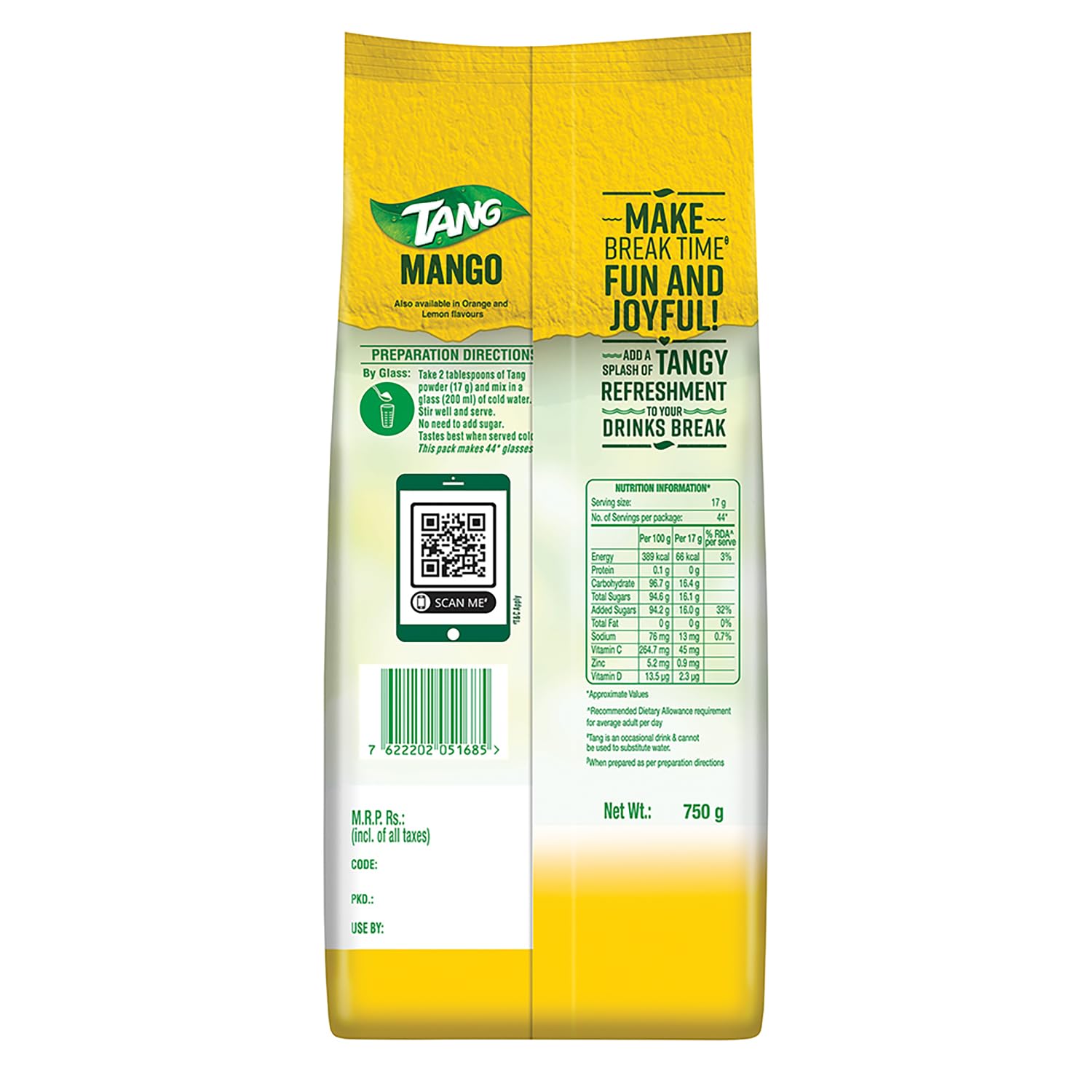 Tang Mango Instant Drink Mix Powder - 500g (Pack of 2) | Refreshing Tropical Flavor | Perfect for Iced Tea, Smoothies & Summer Beverages