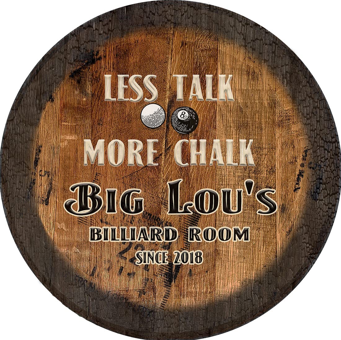 PS Prints 8 Ball Pool Hall Pub Wall Decor - Large Oak Whiskey Barrel Lid Art for Game Room, Man Cave & Bar Decor - Perfect for Billiards Lovers & Vintage Style Home Decor