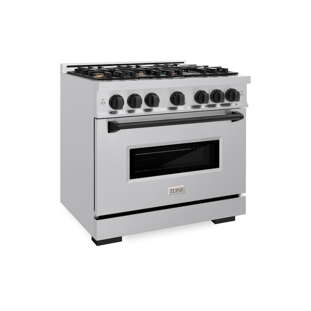 ZLINE Autograph Edition 36 Inch 5.2 Cu Ft Classic Gas Range with 6 Burner Cooktop & Convection Gas Oven - Stainless Steel with Matte Black Accents (CGRZ 36 MB) - Perfect for Modern Kitchens, Home Chefs & Entertaining