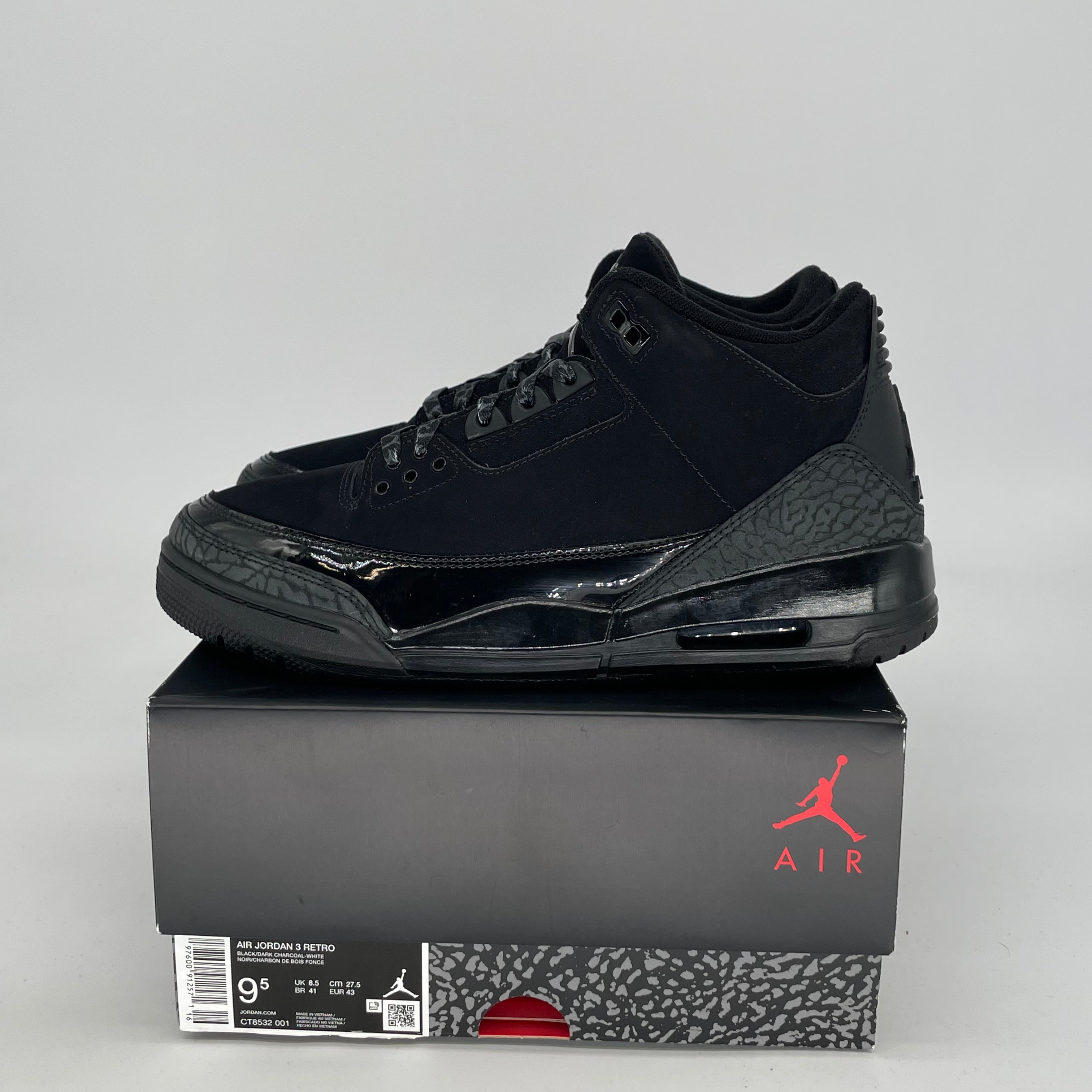 AIR JORDAN 3 Retro Black Cat Men's Basketball Shoes Size 9.5/11W (CT8532-001) - Perfect for Streetwear & Sneaker Collectors