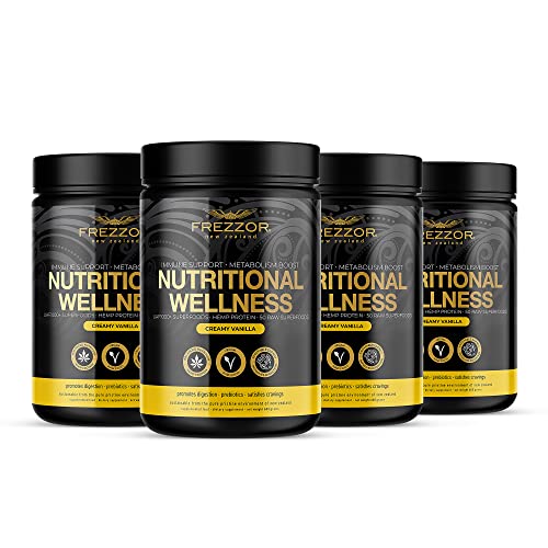 FREZZOR Nutritional Wellness Shake - 52 New Zealand Vegan Superfoods Powder for Meal Replacement, Immune Support, Digestive Health with Prebiotic & Probiotic | All-Natural Raw Whole Food Ingredients, Antioxidant-Rich | 600g (4 Bottles) | Perfect for Busy Professionals, Athletes & Health-Conscious Individuals