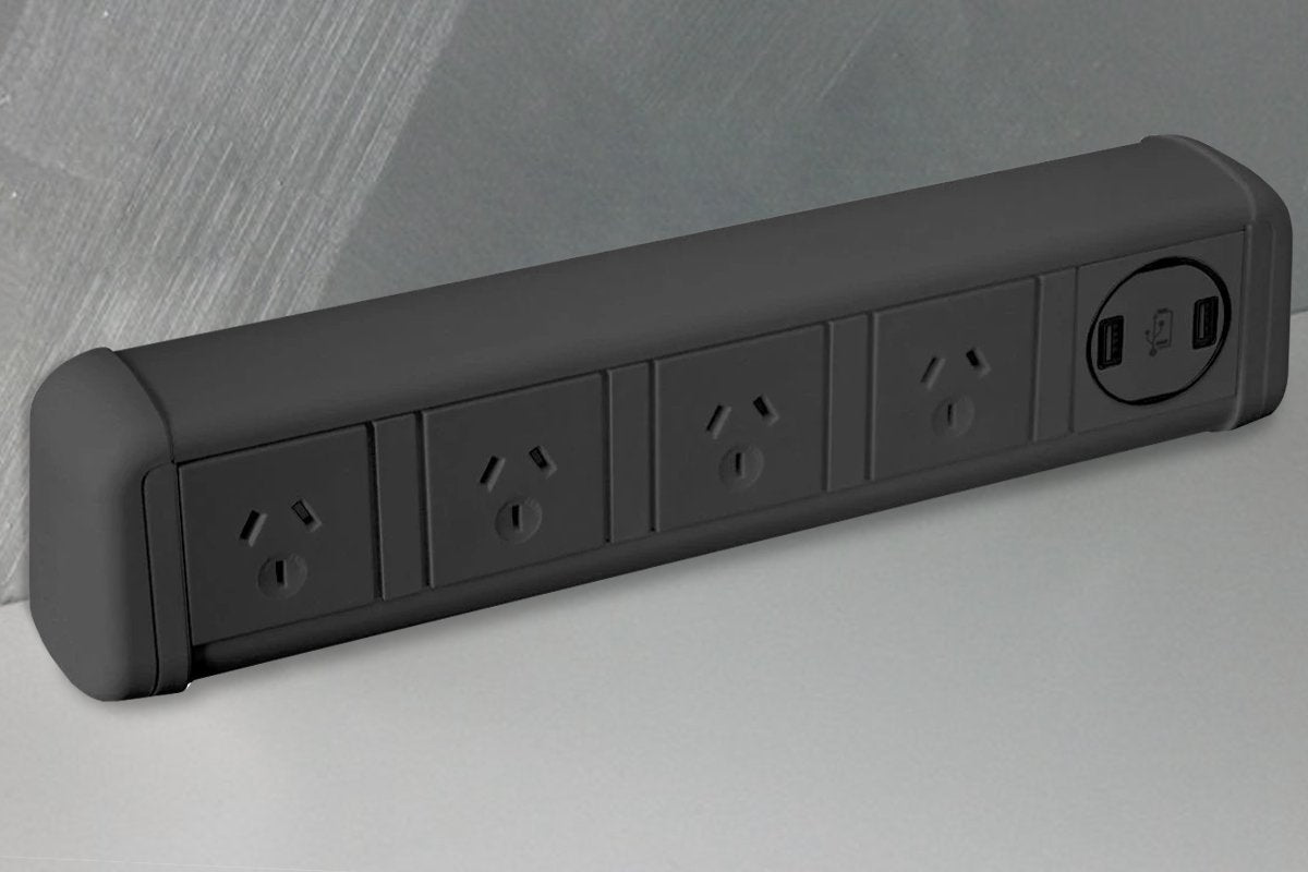 DPG Contour Black Over Desk Power Grommet - Sleek and Durable Power Outlet for Home & Office Workspaces | Perfect for Desks, Workstations, and Home Offices