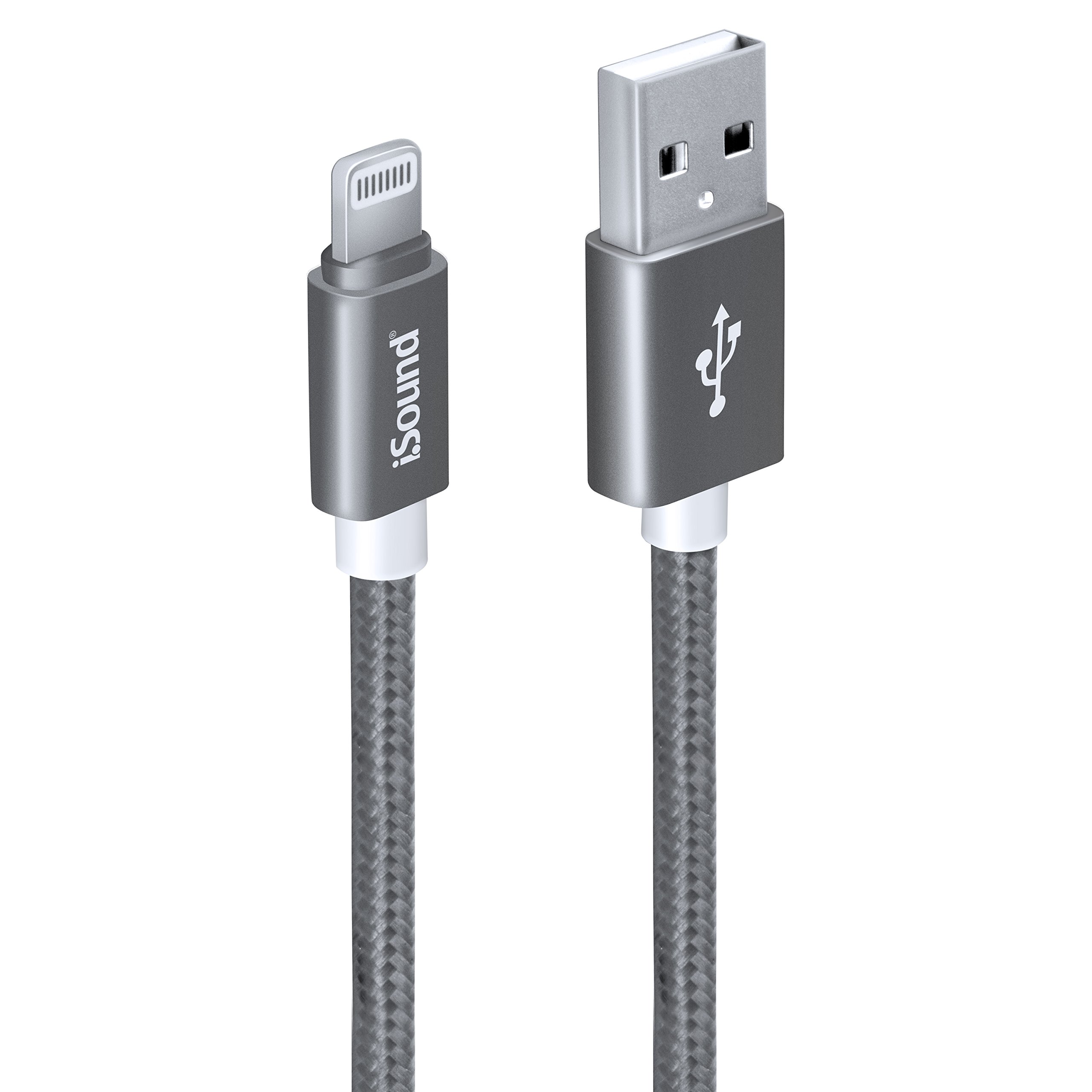Apple Certified iSound 10ft Lightning Cable - Fast Charging & Sync Braided Cable for iPhone iPad (Silver) | Durable Long Charger Cord for Home, Office & Travel (ISOUND-5934)