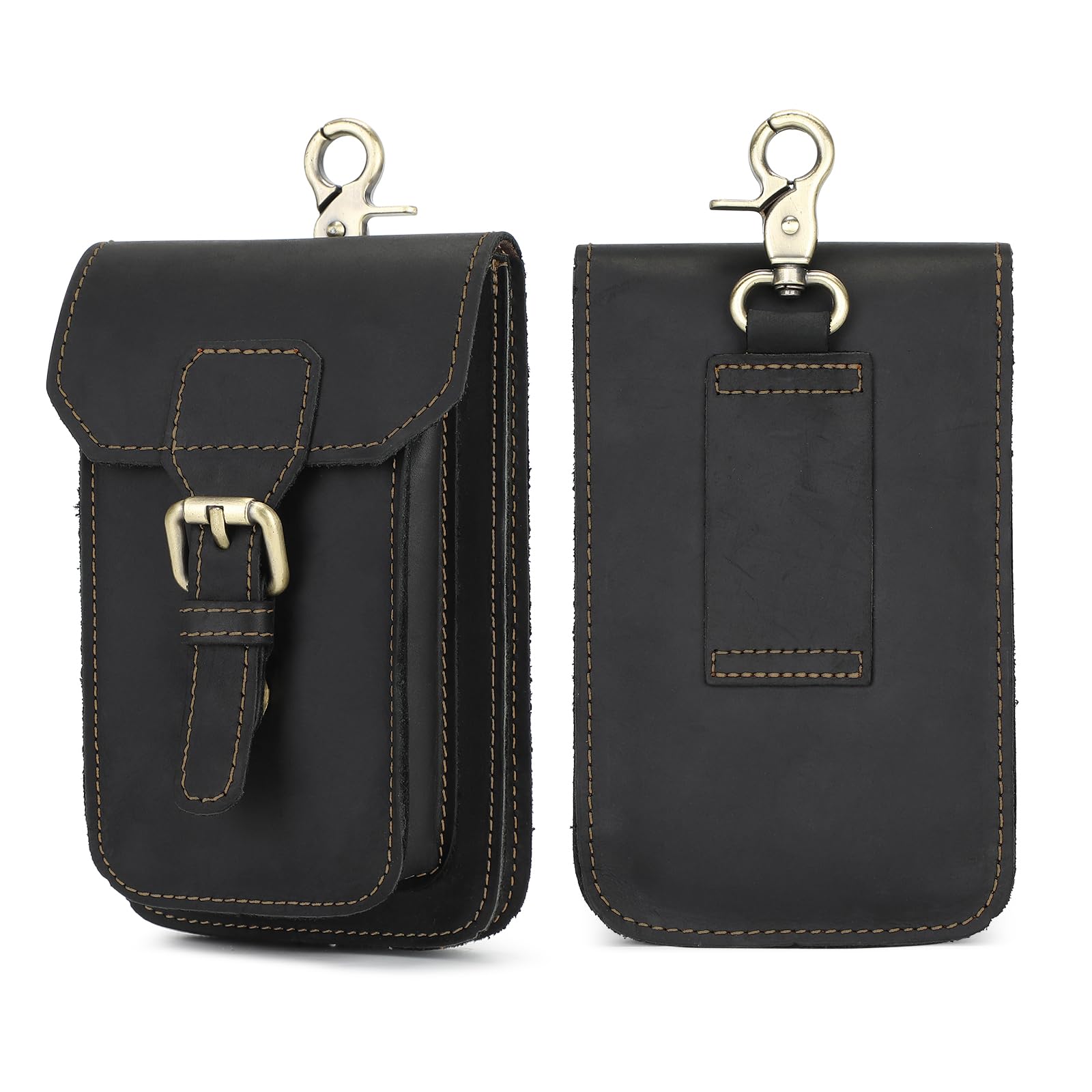 BAIGIO Genuine Leather Belt Phone Pouch - Universal Crossbody Cell Phone Holster for iPhone 16/15/14/13/12 Pro Max, Samsung Galaxy A15/A55/S24/S23/S22, Xiaomi - Perfect for Hiking, Travel & Everyday Use