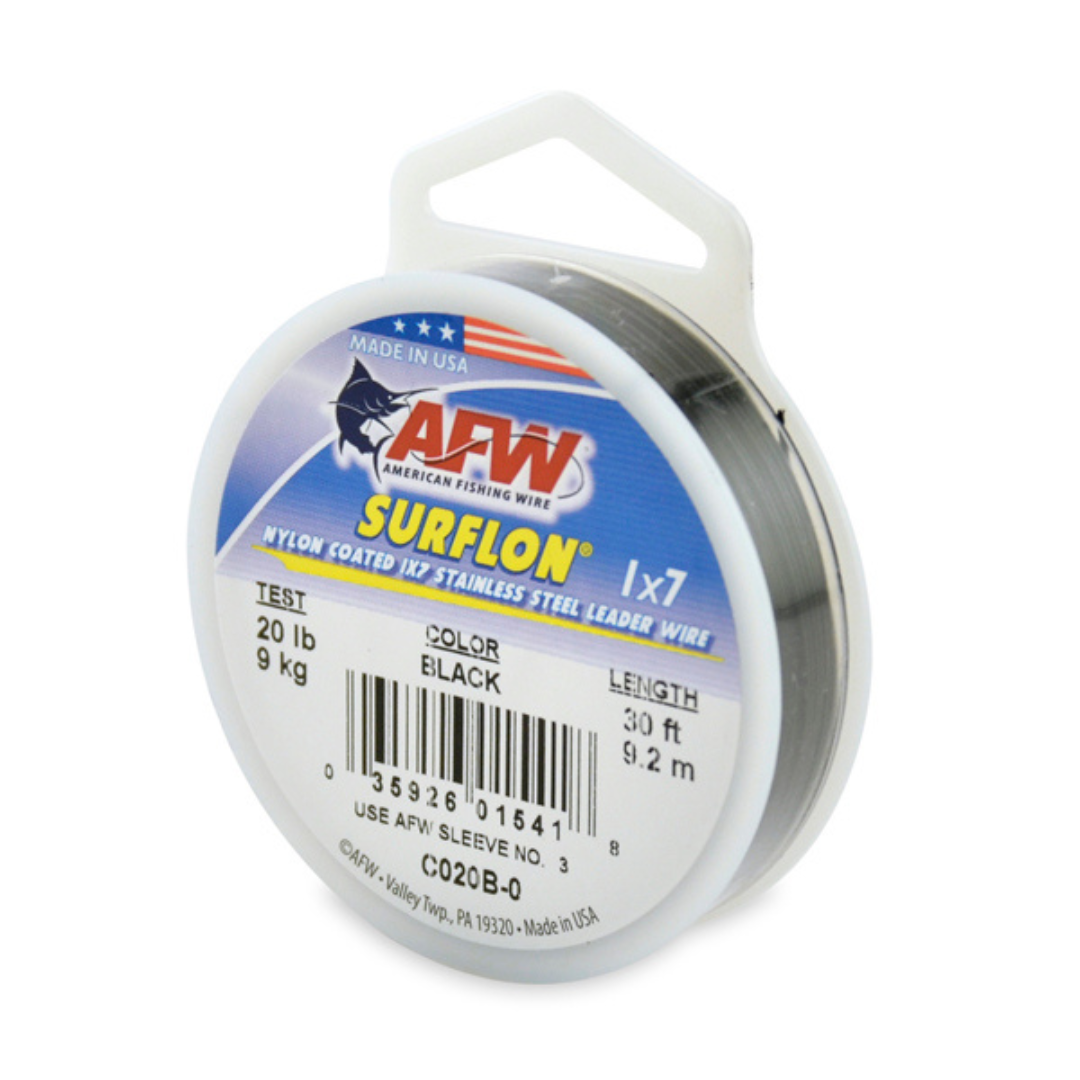 AFW SURFLON Nylon Coated X7 Stainless Steel Fishing Leader Wire - Saltwater & Freshwater Fishing, Trolling, Surf Casting