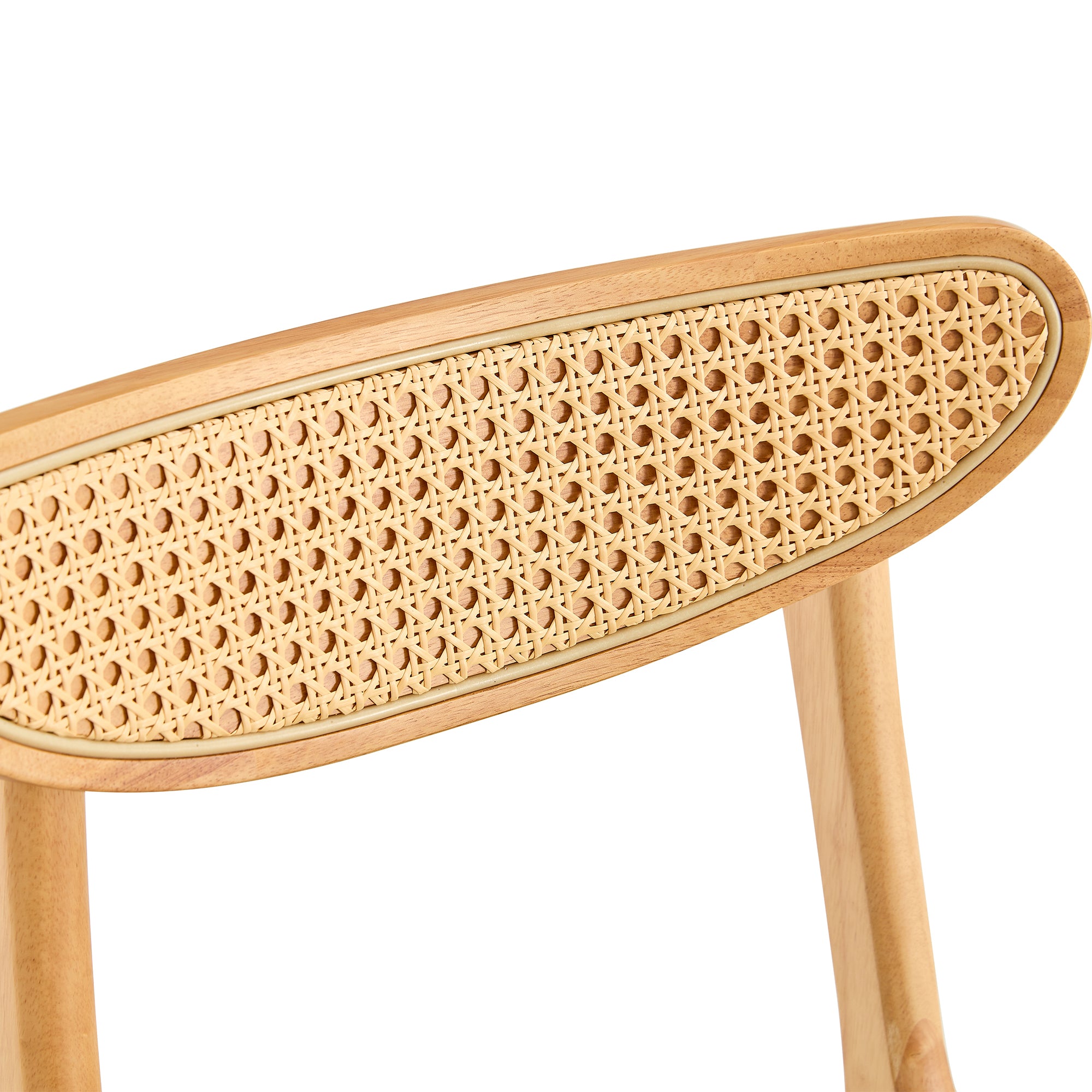 8-Piece Cozy Natural Rubberwood Dining Chair Set - Solid Wood & Rattan Style with Curved Back & PU Cushion - Perfect for Dining Room, Kitchen, Cafe & Home Decor