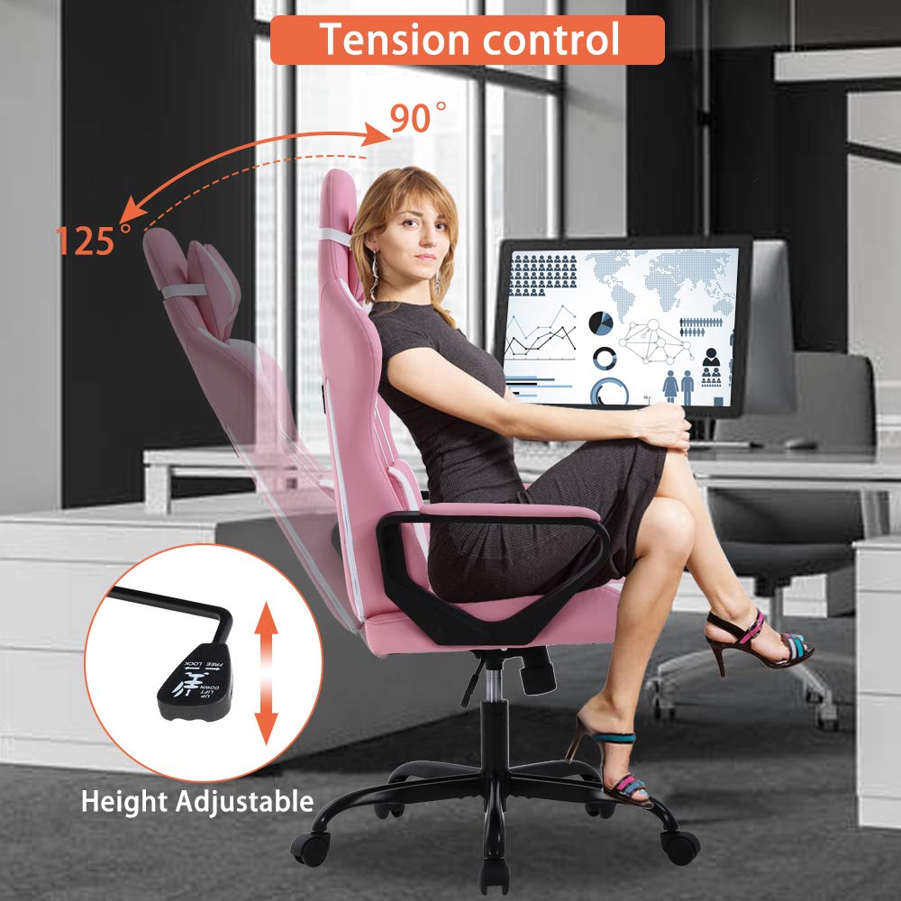 Premium Ergonomic Gaming Chair - Adjustable Racing Office Chair with Lumbar Support & Headrest for Back Pain Relief, Swivel Rolling Computer Desk Chair for Men & Women, Pink - Perfect for Esports, Gaming & Home Office Workspace