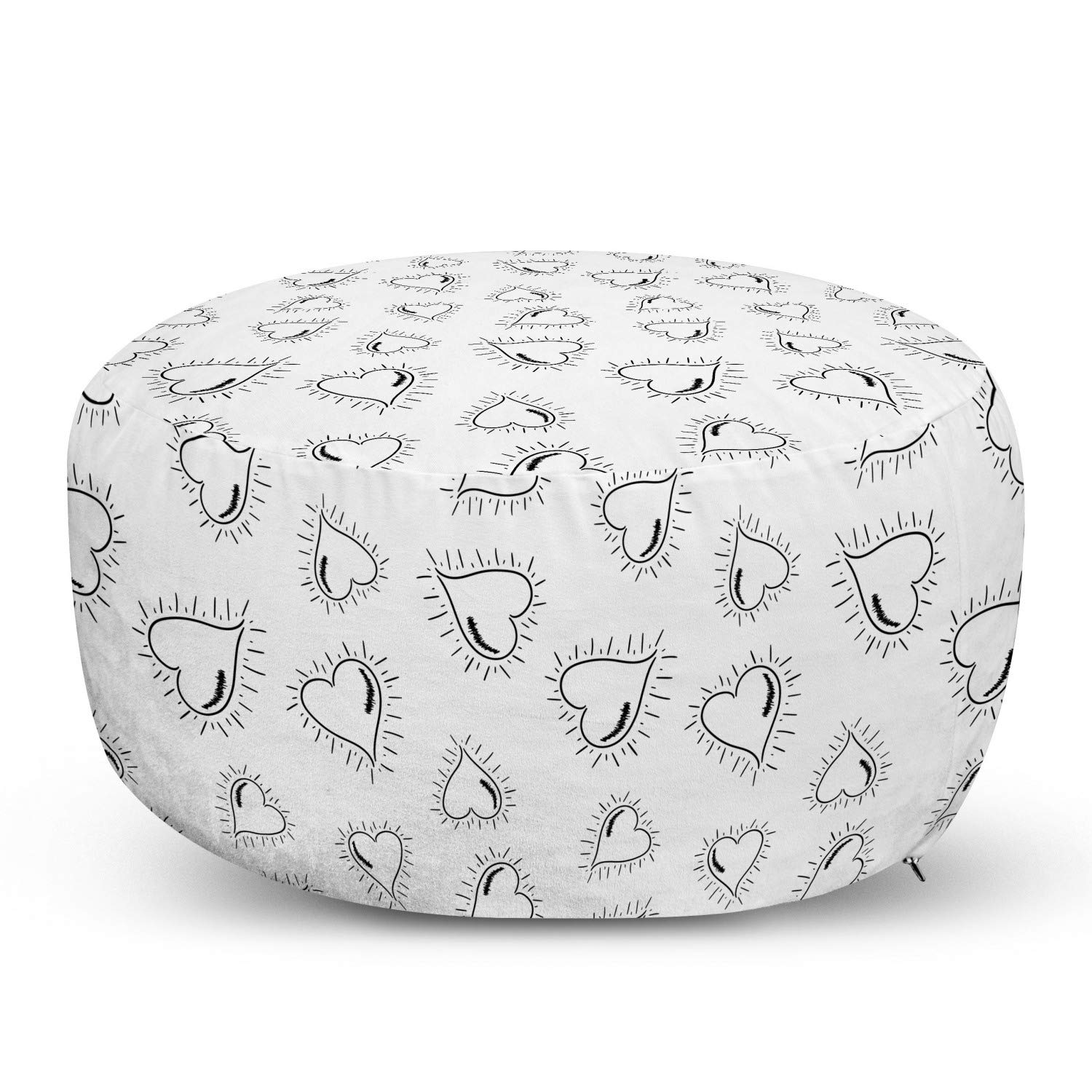 Ambesonne Love Ottoman Pouf - Romantic Heart Hand-Drawn Valentine's Day Design, Soft Decorative Foot Rest with Removable Cover for Living Room & Bedroom - Charcoal Grey & White - Perfect for Cozy Seating, Home Decor & Gift Giving