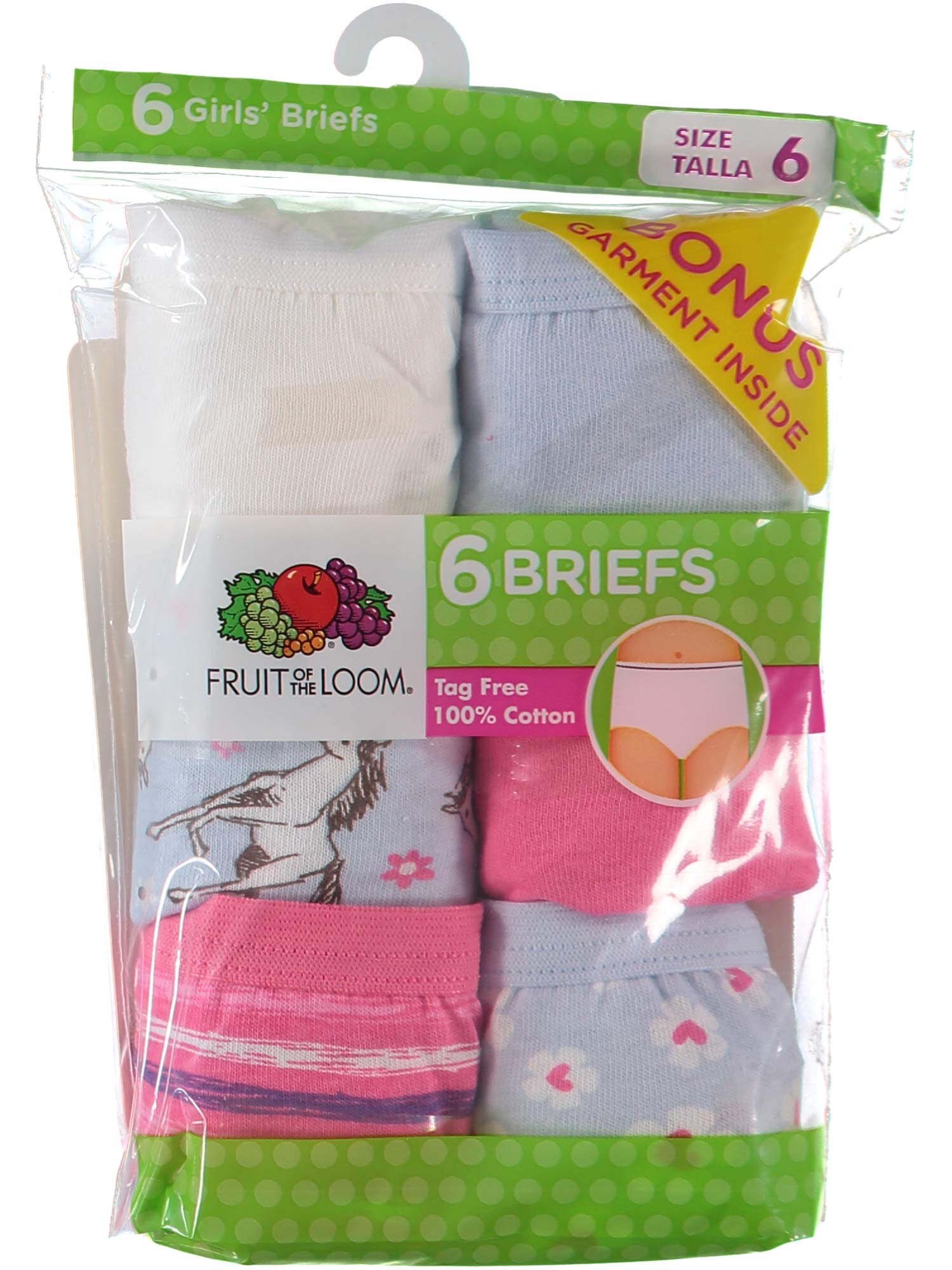 Fruit of the Loom Little Girls' Cotton Underwear Briefs - 6 Pack Soft Comfortable Underwear for Toddlers & Kids - Perfect for School, Playtime & Everyday Wear