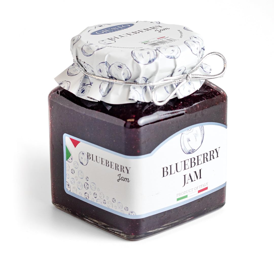 Premium Italian Blueberry Jam - All Natural, Gluten Free, Non-GMO, 55% Real Fruit, 12oz Jar | Authentic Import from Italy | Perfect for Breakfast, Toast, Desserts & Gift Giving