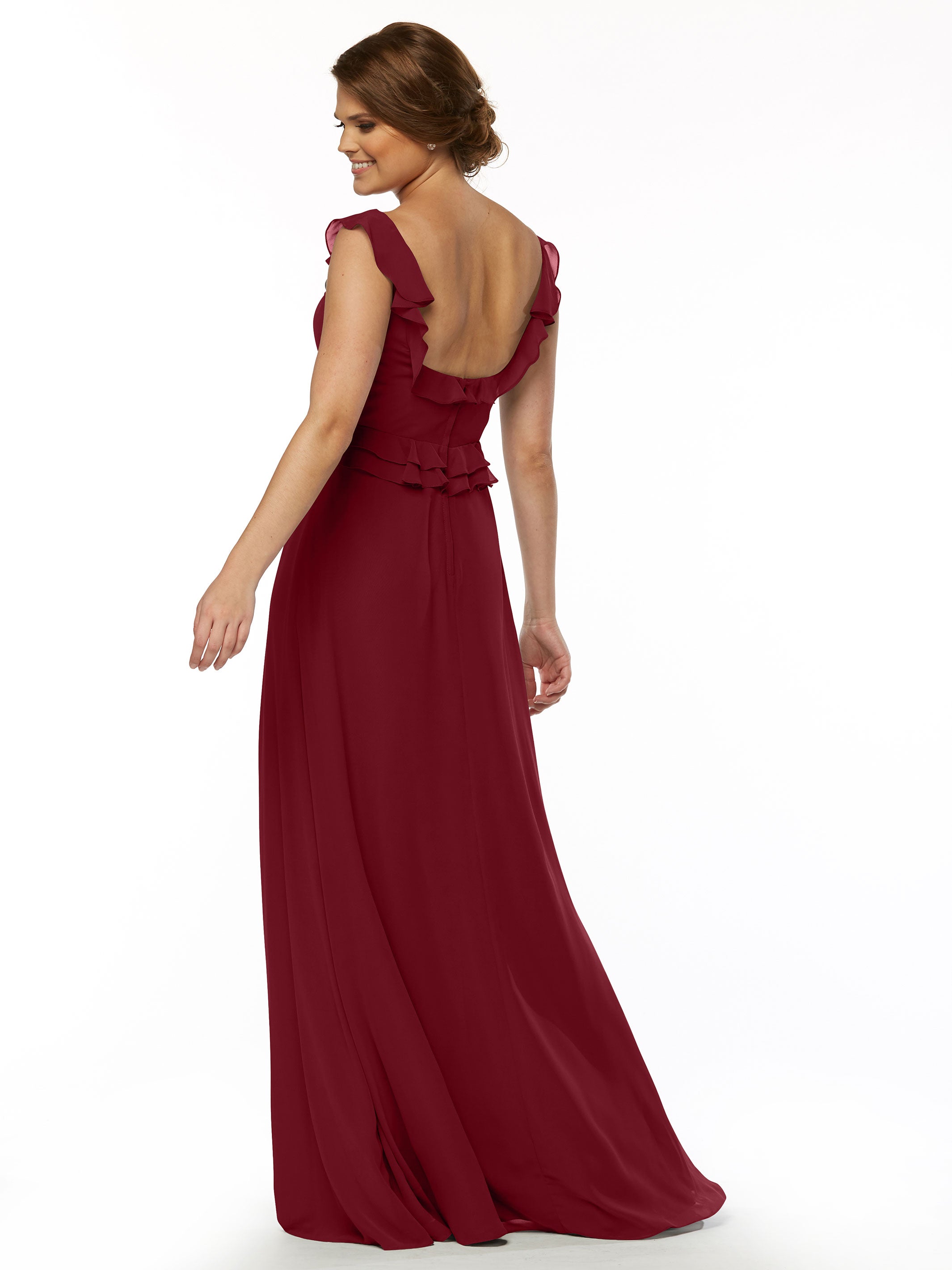 Elegant 80173 Chiffon Off-The-Shoulder A-Line Bridesmaid Dress with Ruffled Bodice - Perfect for Weddings, Formal Events & Special Occasions