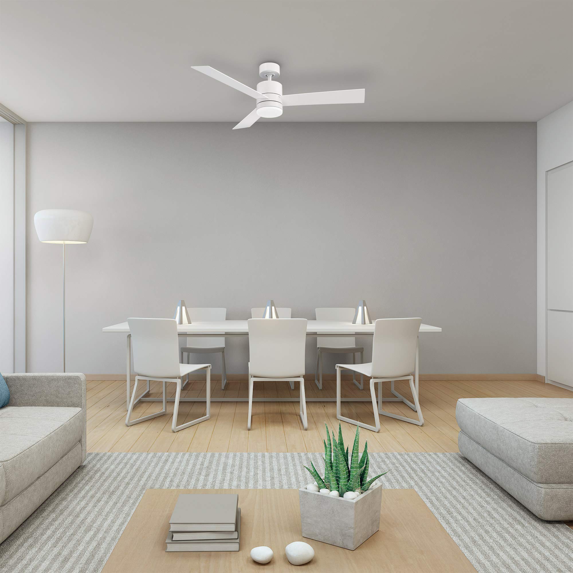 Smart 44in 3-Blade Ceiling Fan with LED Light Kit & Remote Control, Matte White, 2700K, Alexa & Google Assistant Compatible, Ideal for Living Room, Bedroom, and Patio