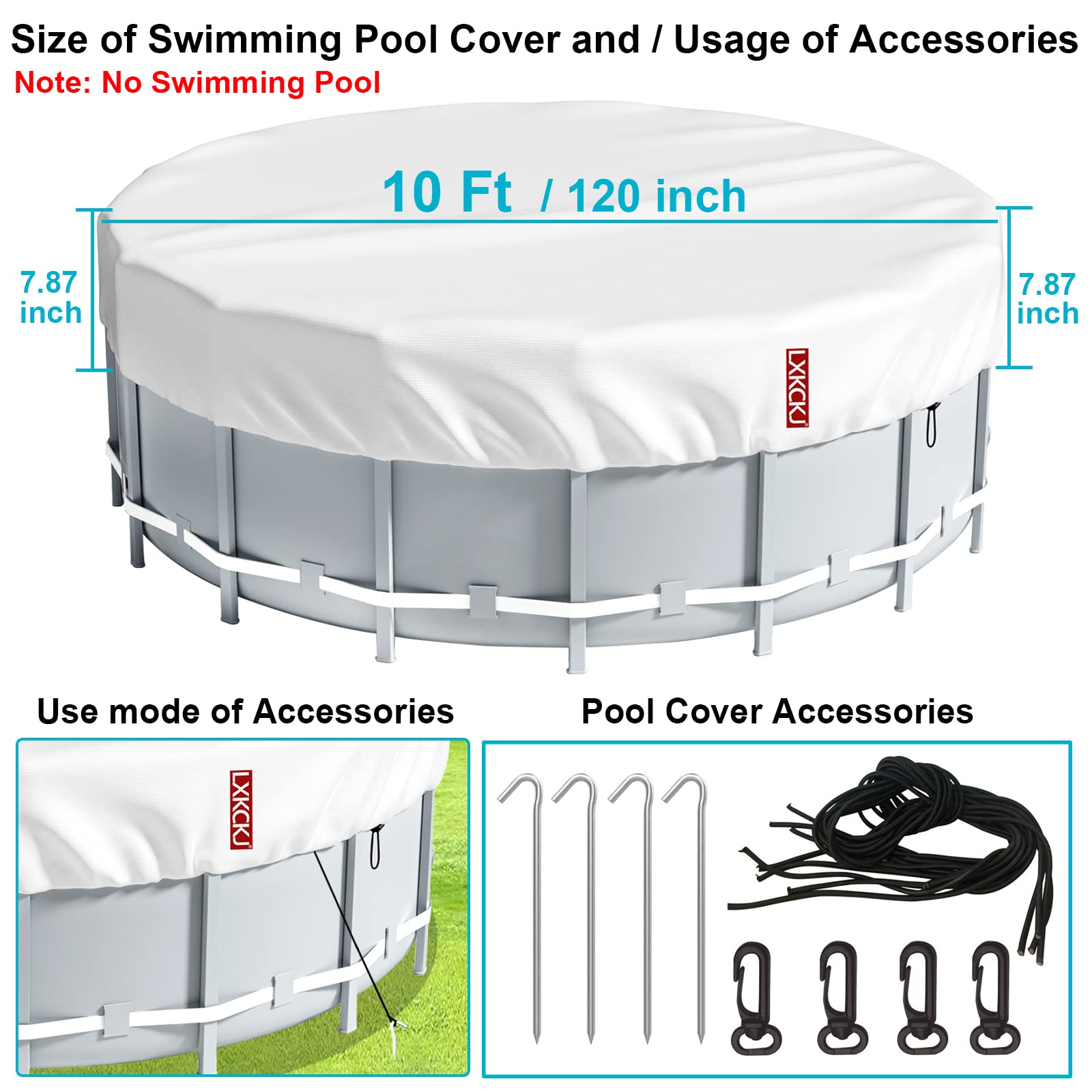 10 Ft Round Solar Pool Cover for Above Ground Pools - Waterproof & Dustproof Summer Pool Protector with Accessories - Ideal for Hot Tubs, Backyard Swimming Pools & Outdoor Water Protection (Silver)