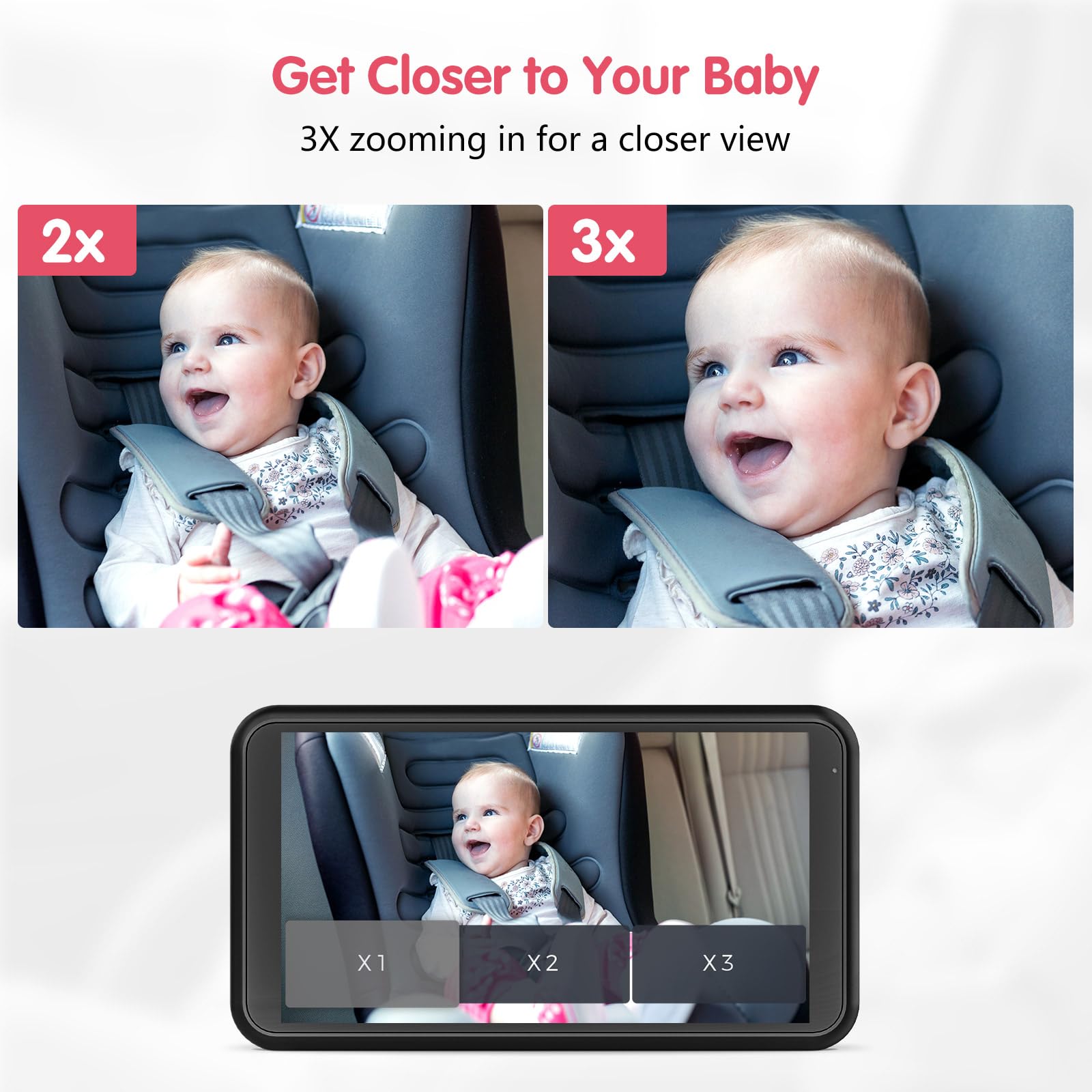 BM3 Car Baby Camera with Universal Air Vent Clip - Super Stable HD Rear Seat Monitor for Safe Driving | Ideal for Parents, Road Trips & Family Travel