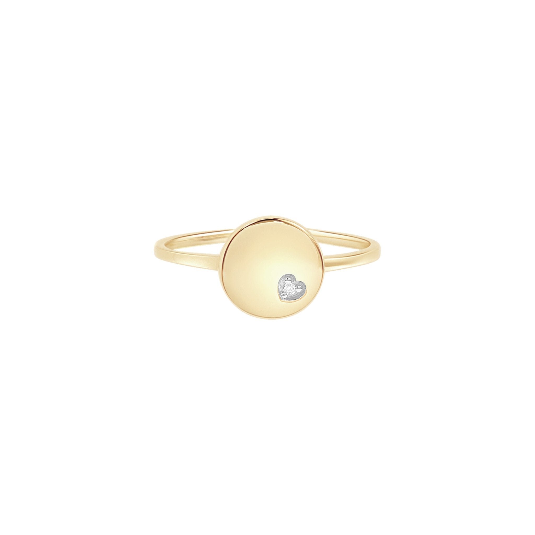 14K Solid Yellow Gold Diamond Heart Signet Ring for Women - Elegant Jewelry Gift for Valentine's Day, Anniversary & Special Occasions