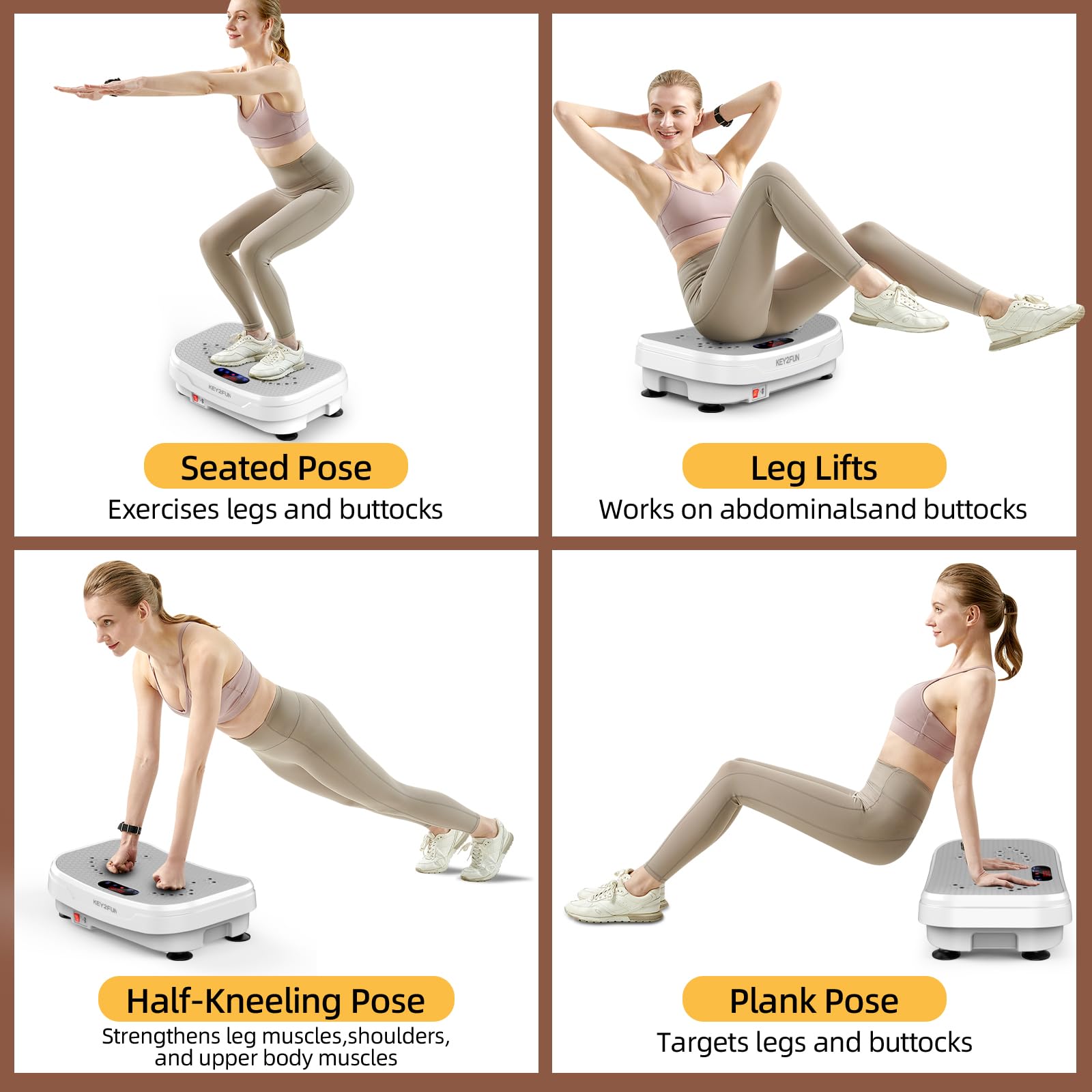 KEY2FUN 2025 Upgraded Vibration Plate Exercise Machine - Large-Size Vibrating Platform for Lymphatic Drainage & Home Fitness with Resistance Bands, 330LBS Capacity - Perfect for Weight Loss, Muscle Toning, and Circulation Improvement at Home or Gym