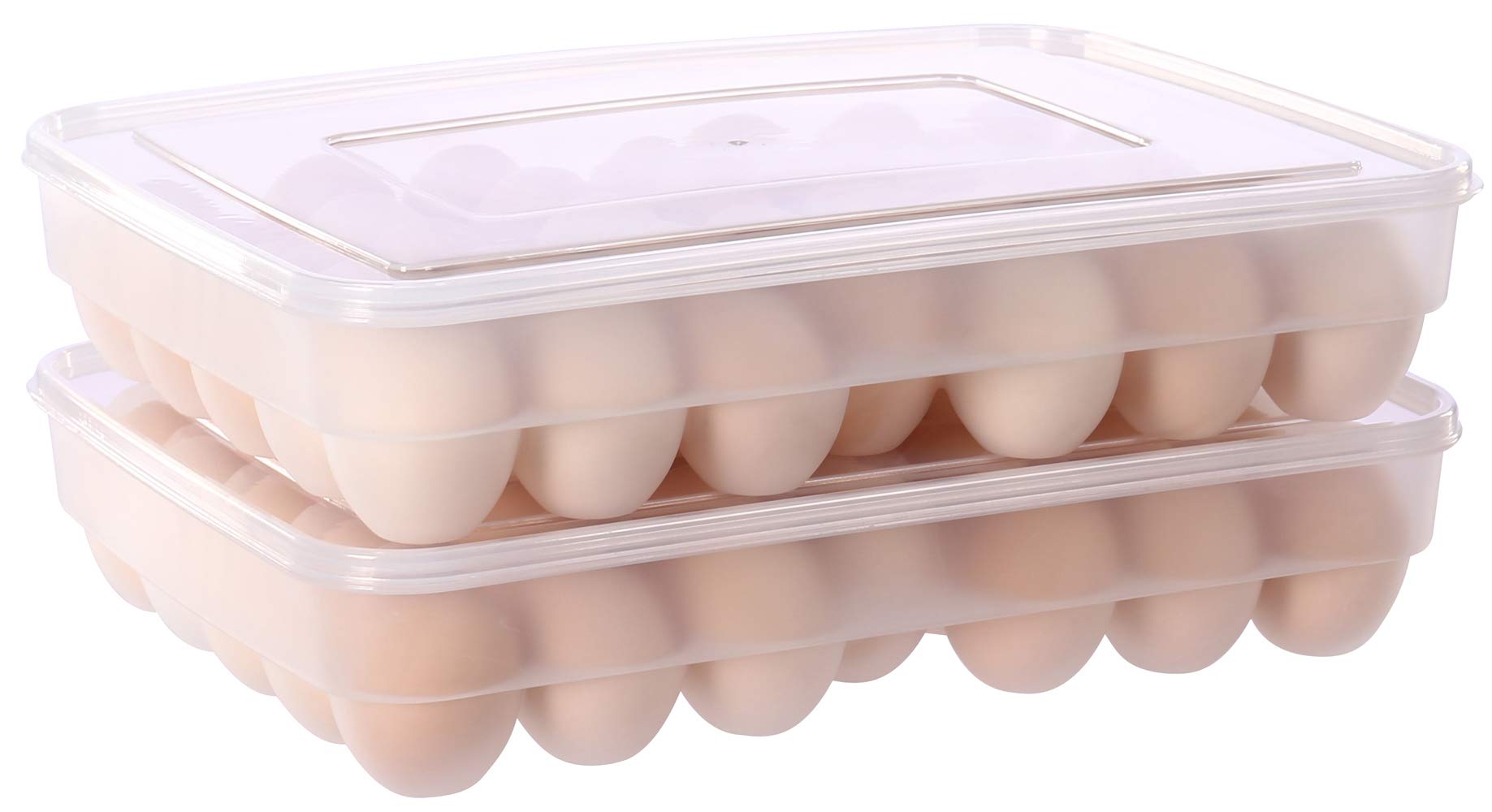 Sooyee 2 Pack Clear Plastic Egg Holder for Refrigerator - Stackable Deviled Egg Tray Storage Container with Lid, Holds 68 Eggs - Perfect for Kitchen Countertop, Picnic, Party & Holiday Food Prep