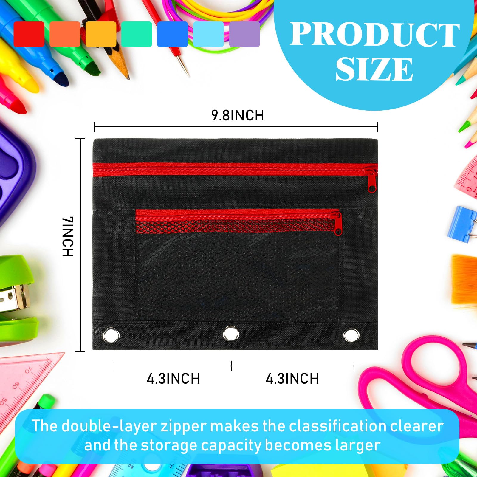 150-Piece Zipper Binder Pencil Pouch Set - 3-Ring Binder Organizer with Clear Window & Dual Zippers - School & Office Supplies for Students (Black) - Perfect for Backpack Organization, Homework Storage & Classroom Essentials