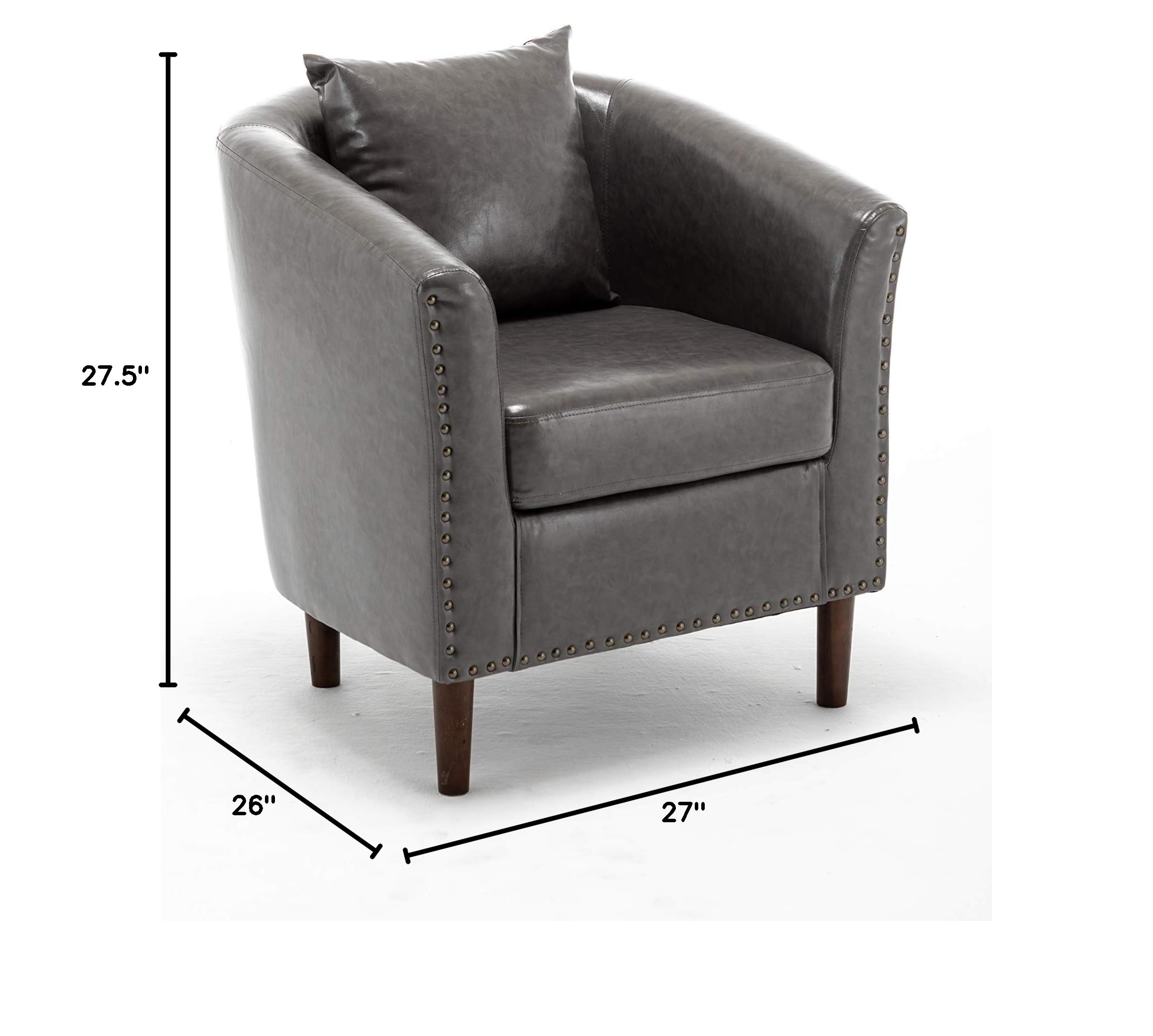 Modern Accent Chair - Faux Leather Upholstered Arm Barrel Club Chair with Ottoman Footrest for Living Room, Bedroom, or Office (Grey) | Captain Ninja Stylish Seating for Relaxation & Home Decor