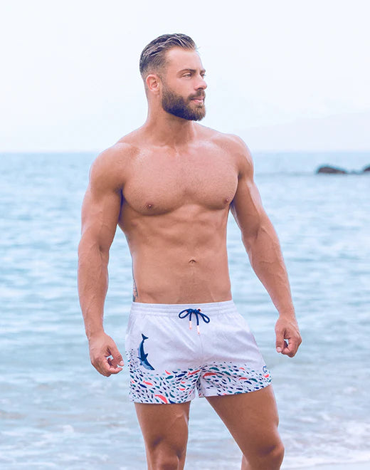 2eros Seascape 3 Men's Swim Shorts - Quick Dry White Beach Shorts for Swimming, Surfing & Vacation | Comfortable & Stylish Swimwear for Summer Water Activities