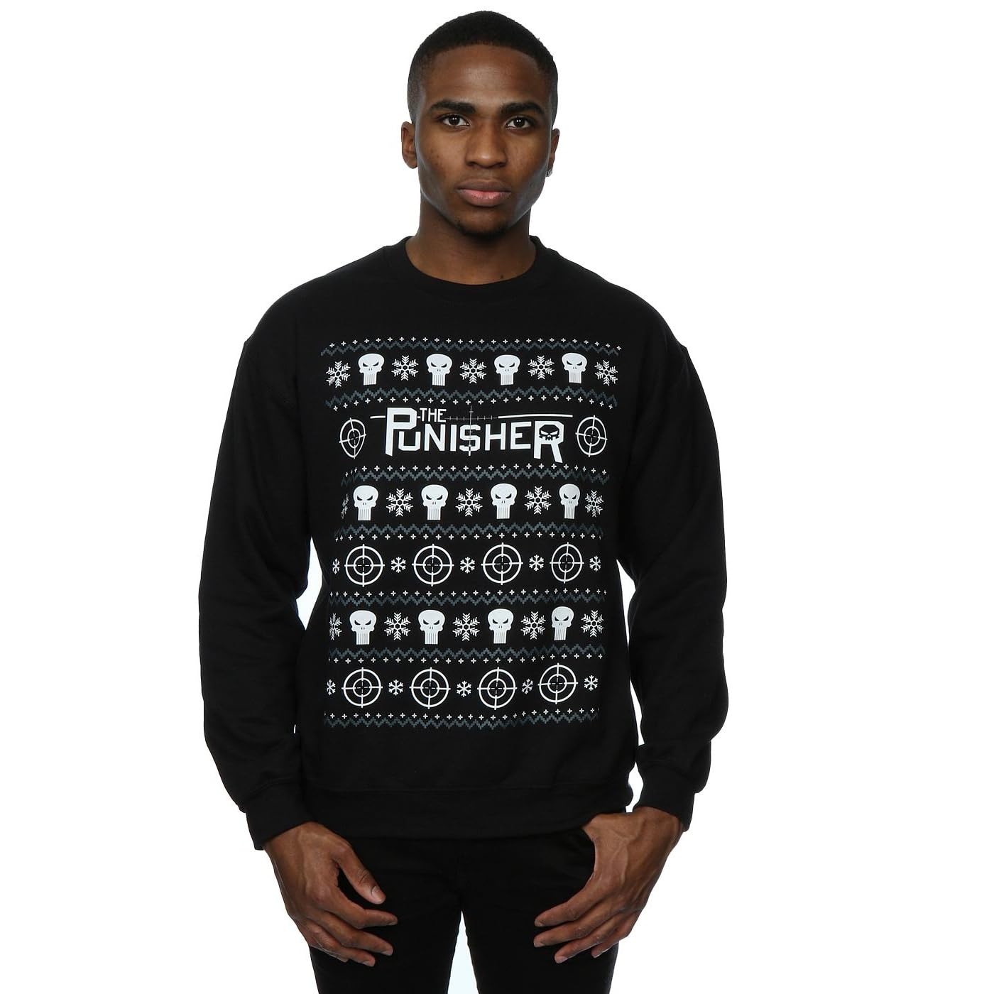 Marvel Punisher Men's Christmas Sweater - Large Black Size - Festive Holiday Gift for Marvel Fans, Comic Book Lovers, Christmas Parties & Ugly Sweater Contests