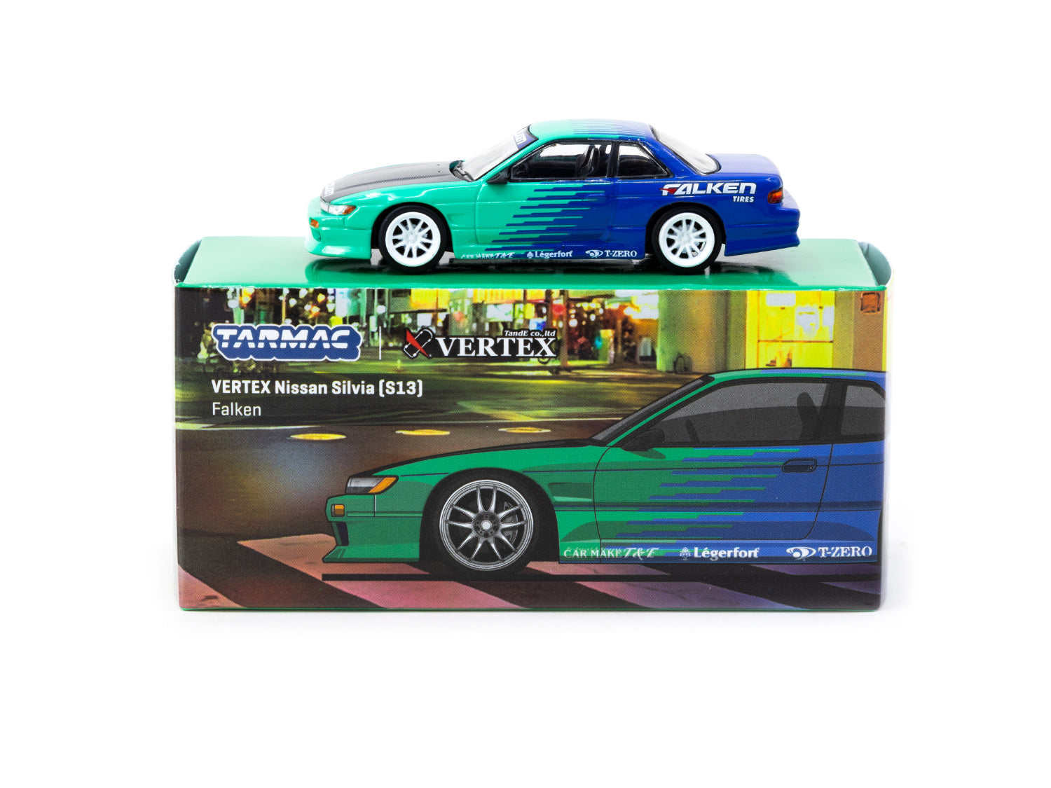Tarmac Works 1/64 Scale VERTEX Nissan Silvia S13 Falken Drift Car Diecast Model - Perfect for Collectors & Drifting Enthusiasts