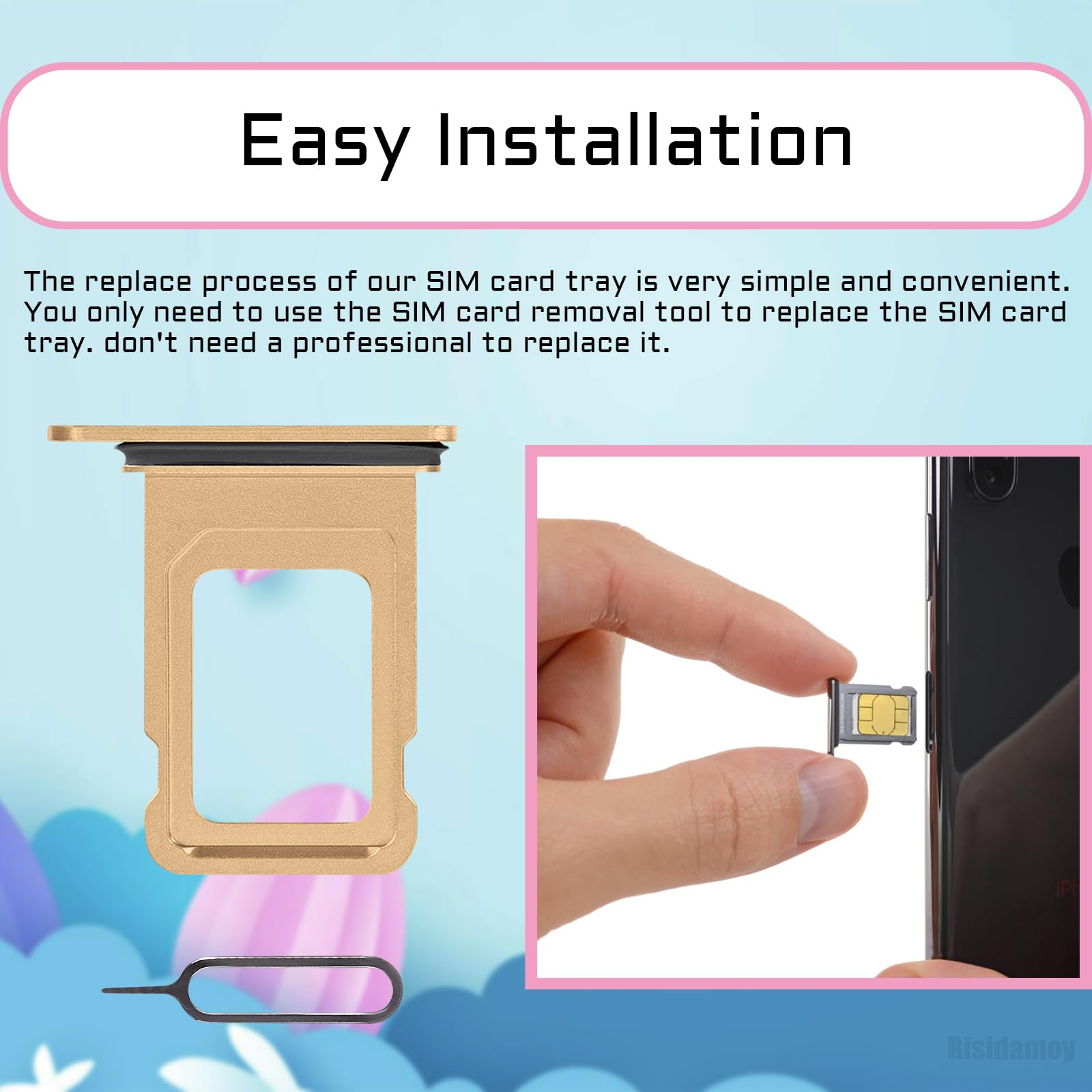 Original iPhone 12 Pro Max Gold SIM Card Tray Holder Replacement - Compatible with A2342 A2410 A2411 A2412 Models | Waterproof Rubber Ring & SIM Ejector Tool Included | Perfect for Travel, Business & Everyday Use