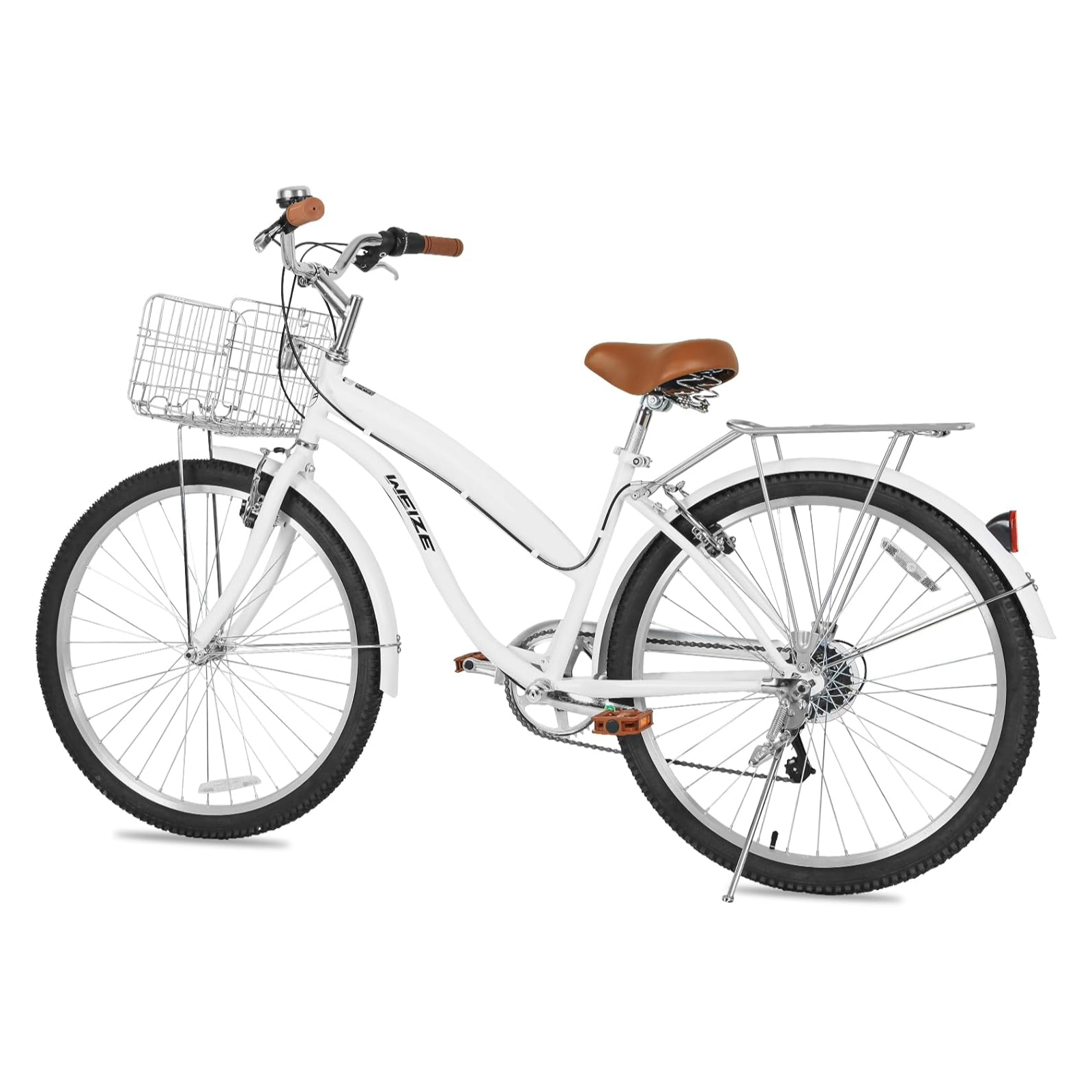 WEIZE 26 Inch White Beach Cruiser Bike for Adults - 7 Speed Commuter Bicycle with Comfortable Seat & Retro Style - Perfect for Beach Rides, City Commuting & Leisure Cycling