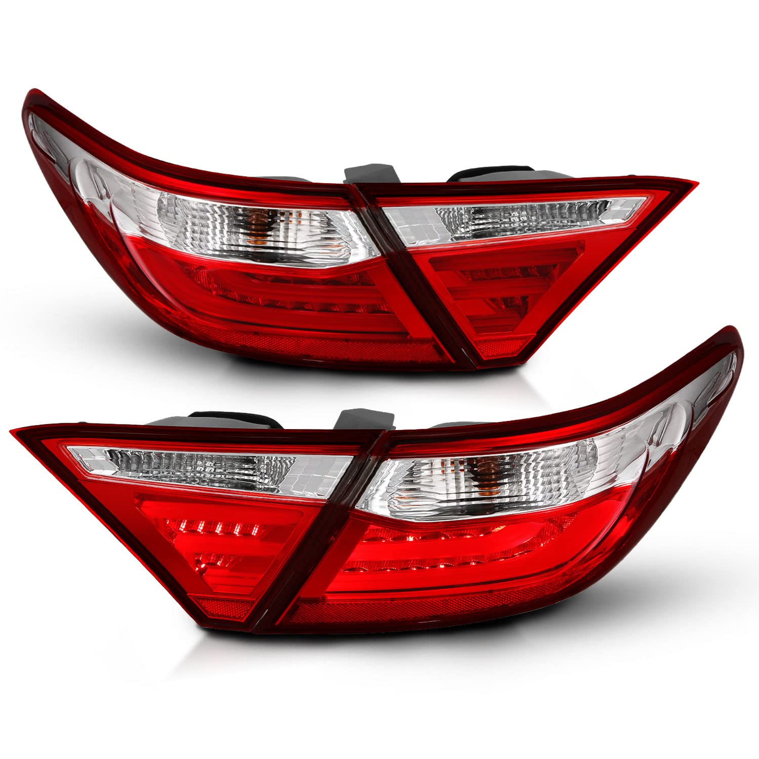 AmeriLite Red Clear LED Parking Light Bar & LED Brake Tail Lights Pair for 2015-2016 Toyota Camry 4-Door Sedan - High Visibility Safety Lights for Night Driving & Parking