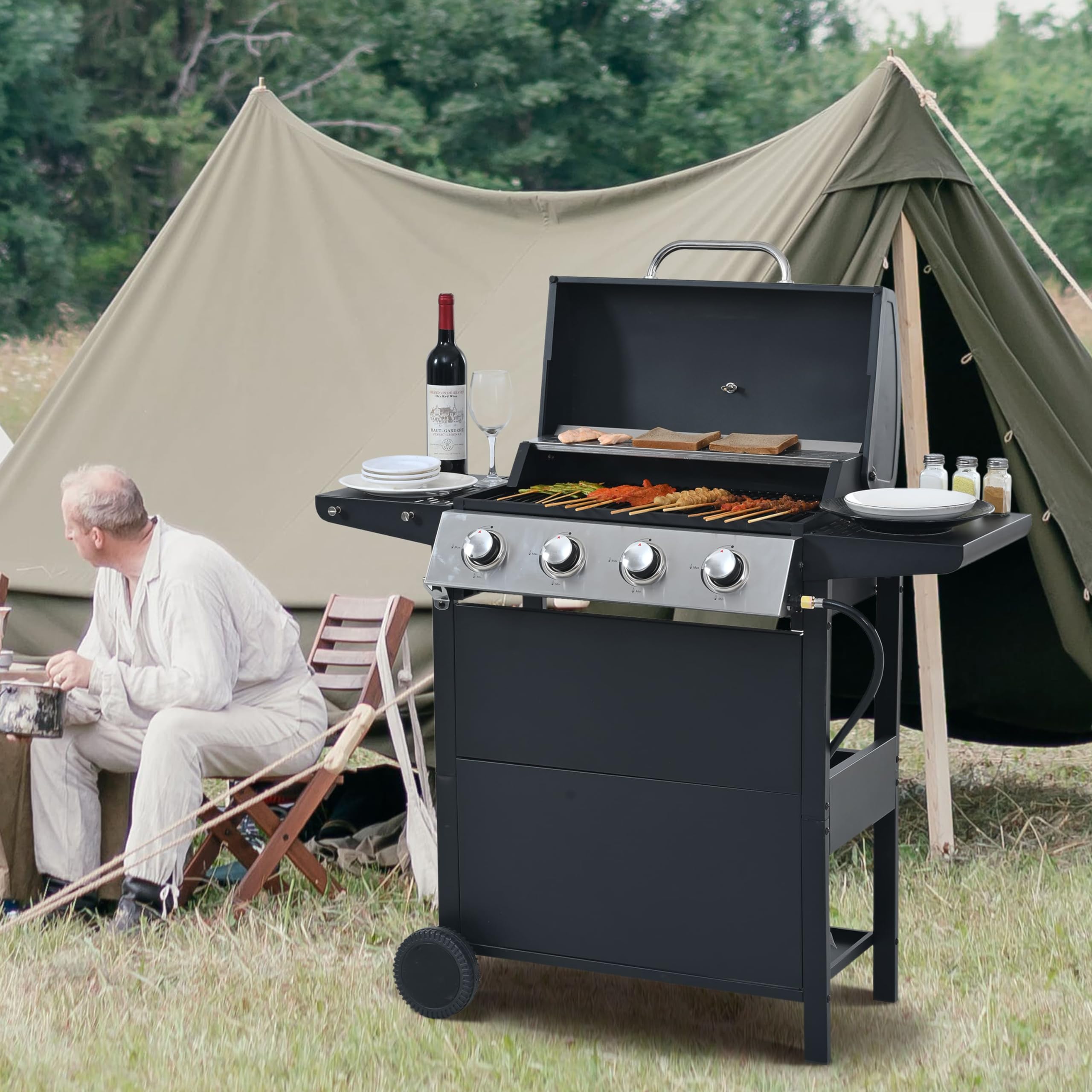 30-Inch 4 Burner Stainless Steel Propane Gas Grill - 34,200 BTU Outdoor BBQ Grill with Wheels for Easy Mobility - Perfect for Backyard, Patio, and Garden Barbecue Parties