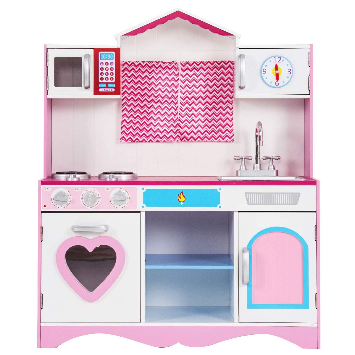 HONEY JOY 40 Inch Wooden Play Kitchen Set for Kids - Pretend Cooking Toy with Simulated Cookware, Utensils & Storage Cabinet - Ideal for Toddlers & Preschoolers Ages 3+ (Pink) - Perfect for Imaginative Play, Birthday Gifts & Daycare Learning Activities