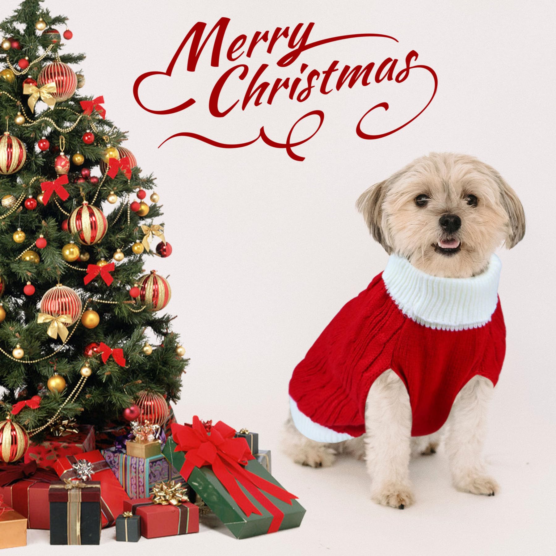 Christmas Dog Sweater - Knitted Turtleneck Winter Dog Clothes for Small, Medium & Large Dogs | Warm Holiday Pet Outfit in Red | Perfect for Christmas Photos & Winter Walks