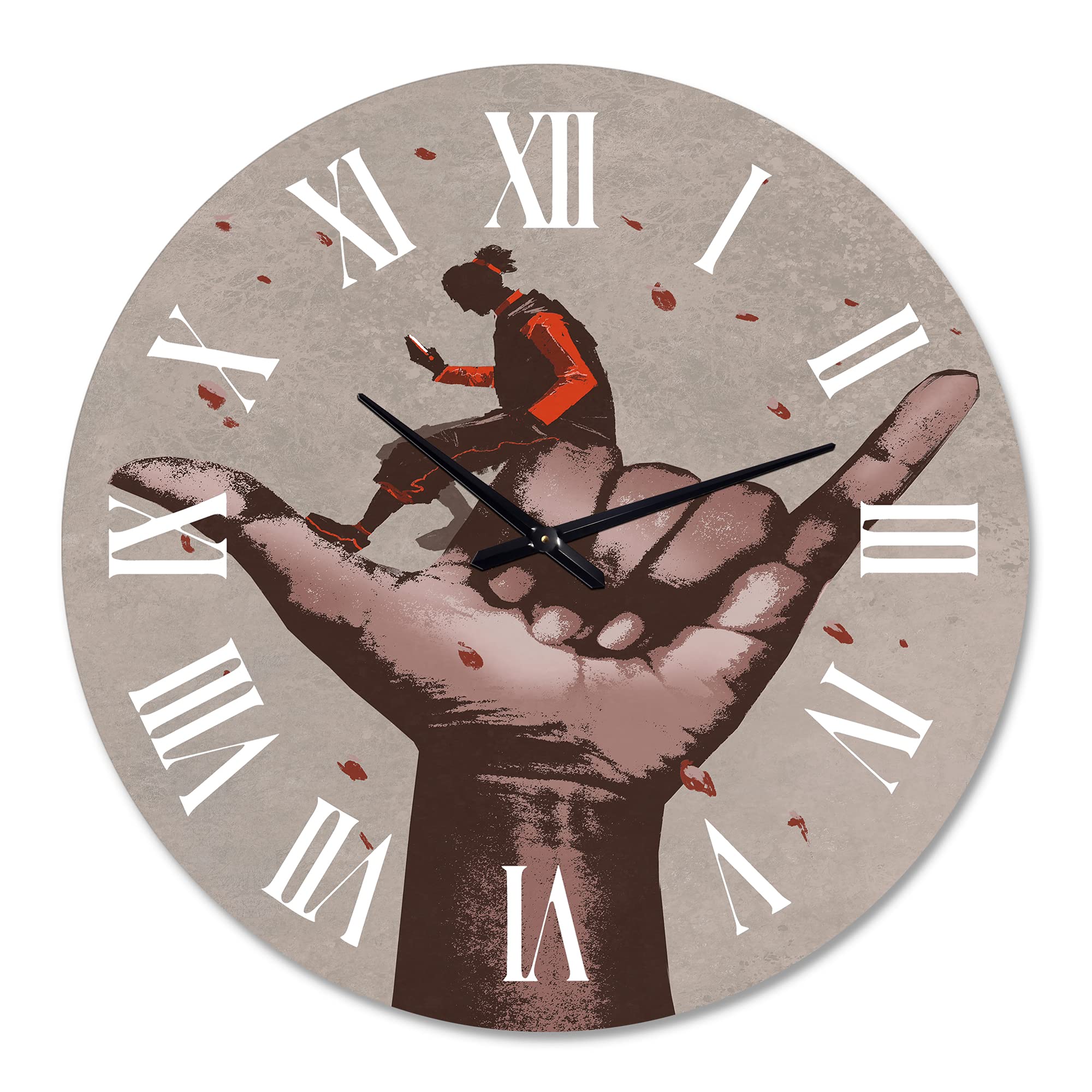 DesignQ Modern Wall Clock - Call Me Sign with Man Using Mobile Phone - Large Sci-Fi Themed Wall Clock for Living Room, Bedroom, Office Decor - Perfect for Home & Office Spaces