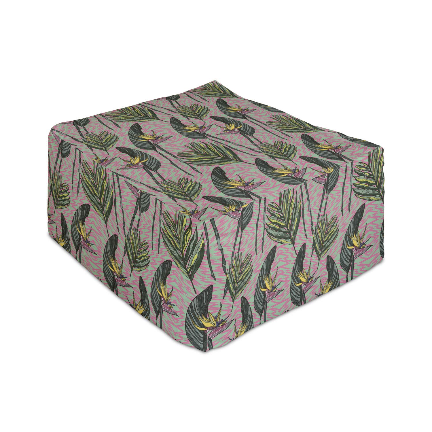 Ambesonne Tropical Rectangle Pouf - Bird of Paradise & Jungle Leaves Design, 25