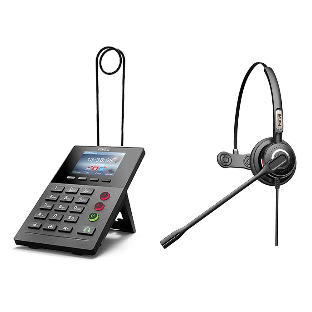Fanvil X2P Professional VoIP Call Center IP Phone with PoE, 2 SIP Lines, Color LCD Display & HT201 Mono Headset - Ideal for Office, Business, and Customer Support Teams
