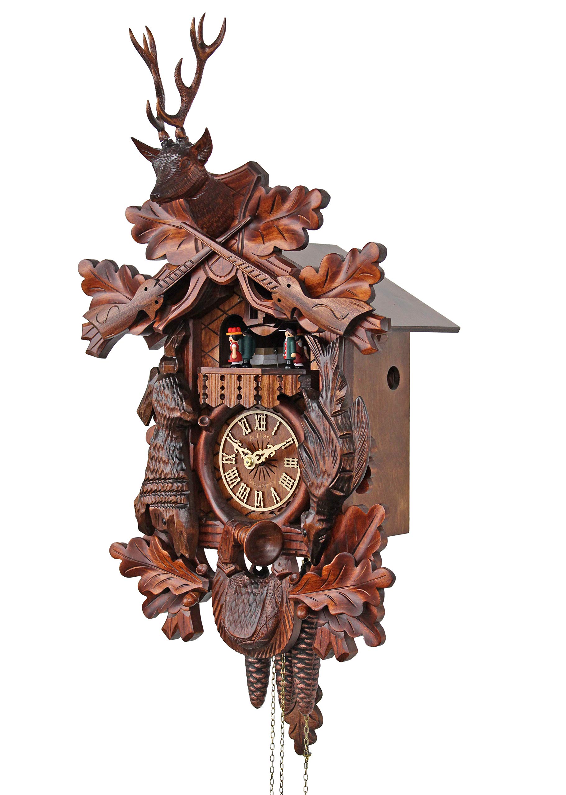 Handcrafted Cuckoo Clock - After The Hunt Scene with Moving Wooden Figures | Perfect for Home Decor & Gift Giving | Traditional German-Style Wall Clock for Living Room, Office & Cabin