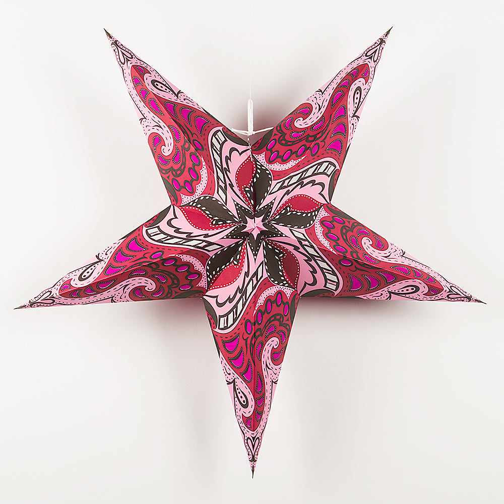 24 Pack Purple Paisley Paper Star Lanterns - Elegant Hanging Decor for Weddings, Parties, Baby Showers & Home Decoration - Perfect for Indoor/Outdoor Celebrations & Boho Chic Events