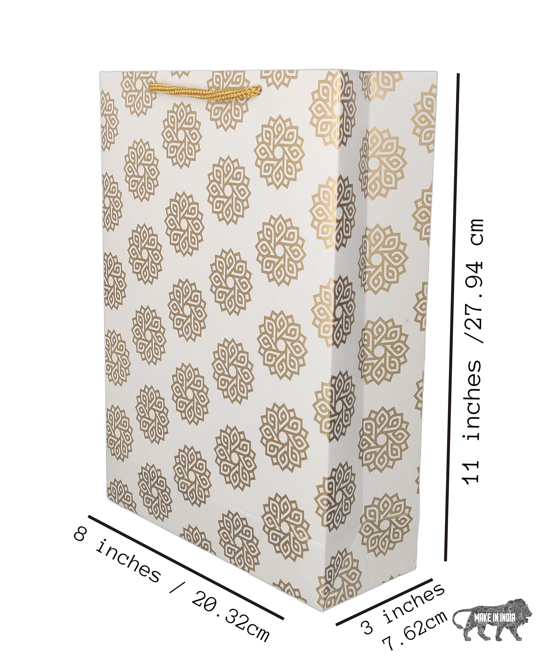 Premium Gold Flower & Chakra Printed Gift Bags - 10 Pack (28x20x7.5cm) for Birthday, Wedding, Party Favors & Return Gifts | Elegant Paper Carry Bags for Special Occasions & Thoughtful Present Wrapping