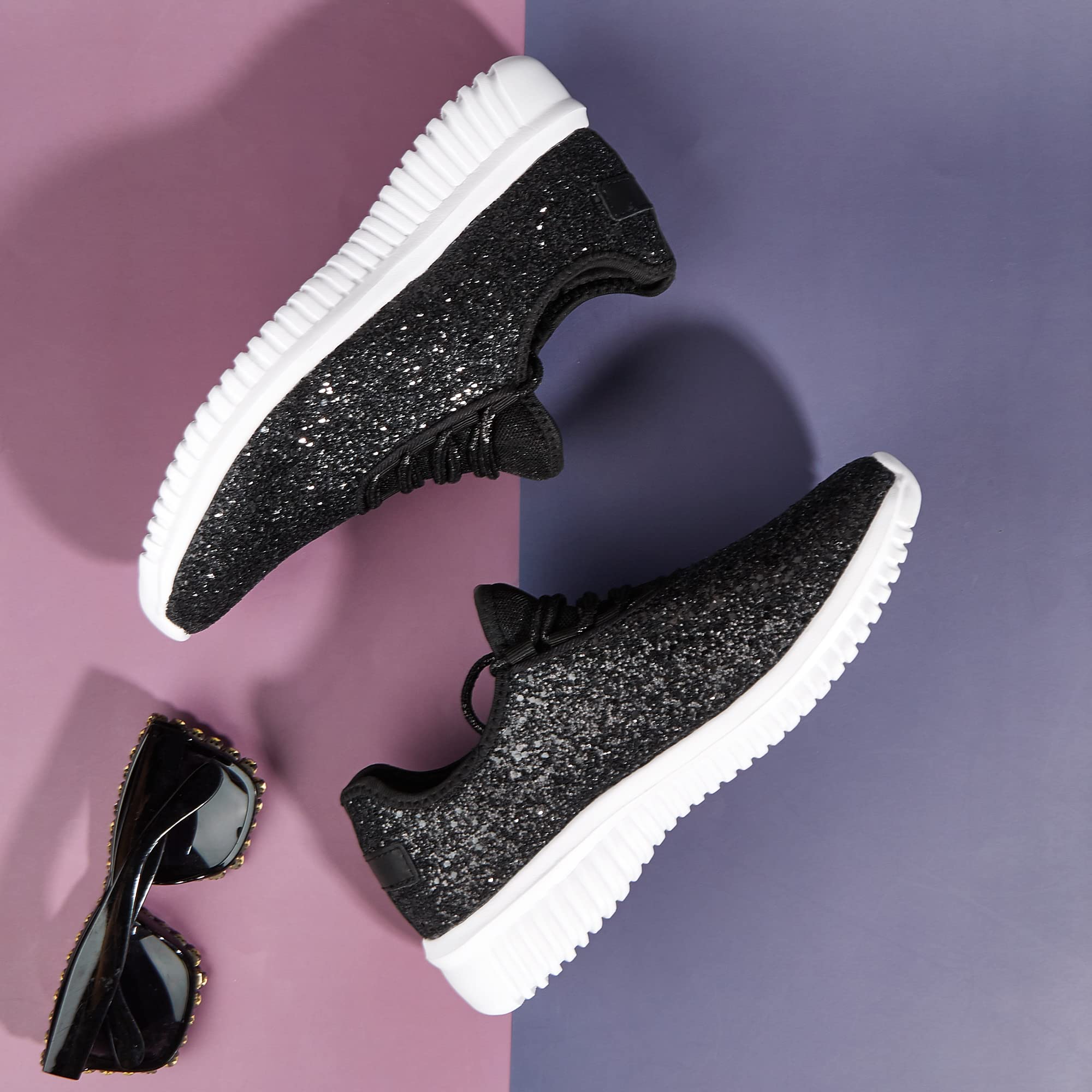 K KIP WOK Women's Fashion Glitter Slip-On Sneakers - Lightweight Running Shoes for Walking, Tennis & Casual Wear | Perfect for Gym, Workout, Travel & Everyday Use